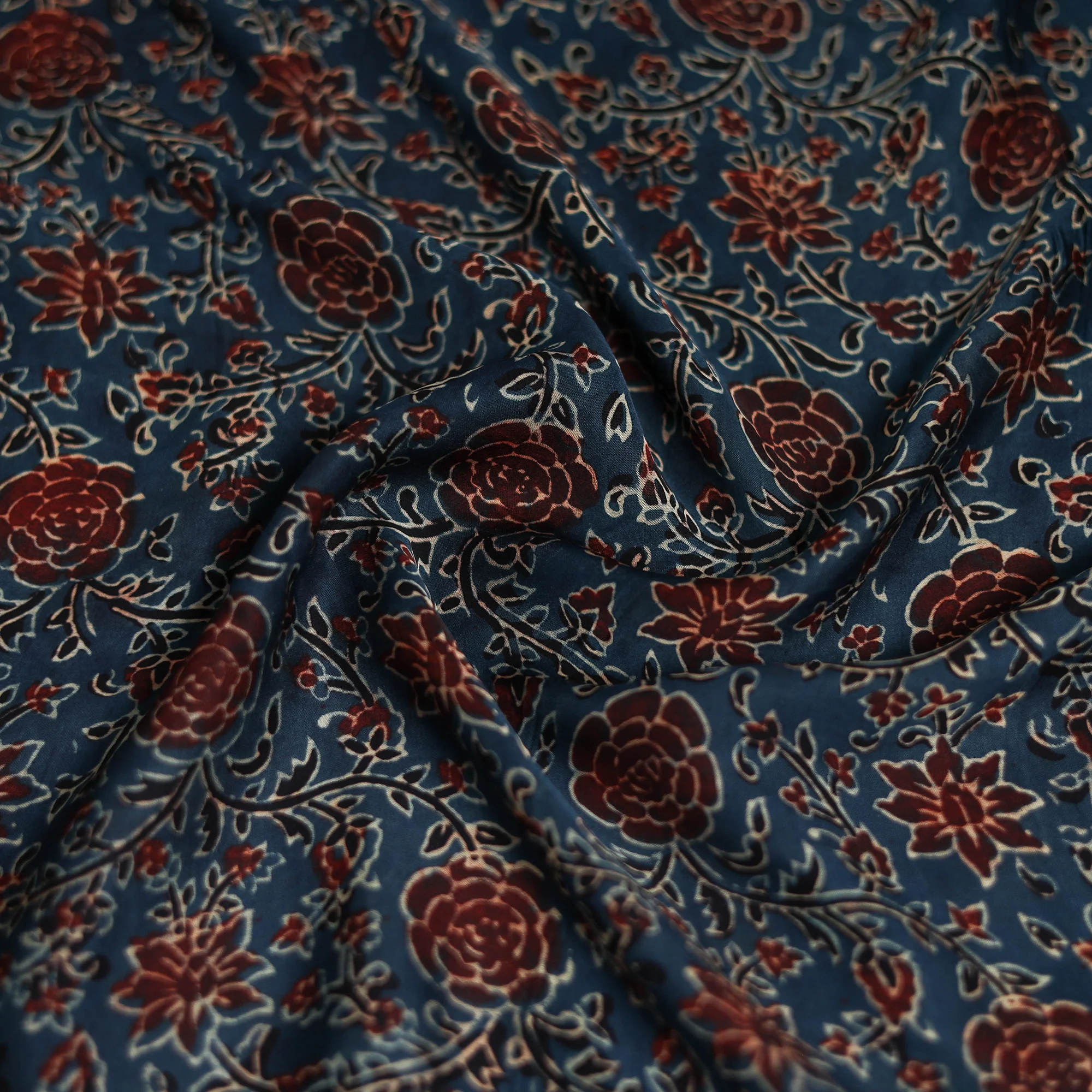 Blue - Ajrakh Hand Block Print Natural Dyed Modal Silk Scarf 36 - Image 3