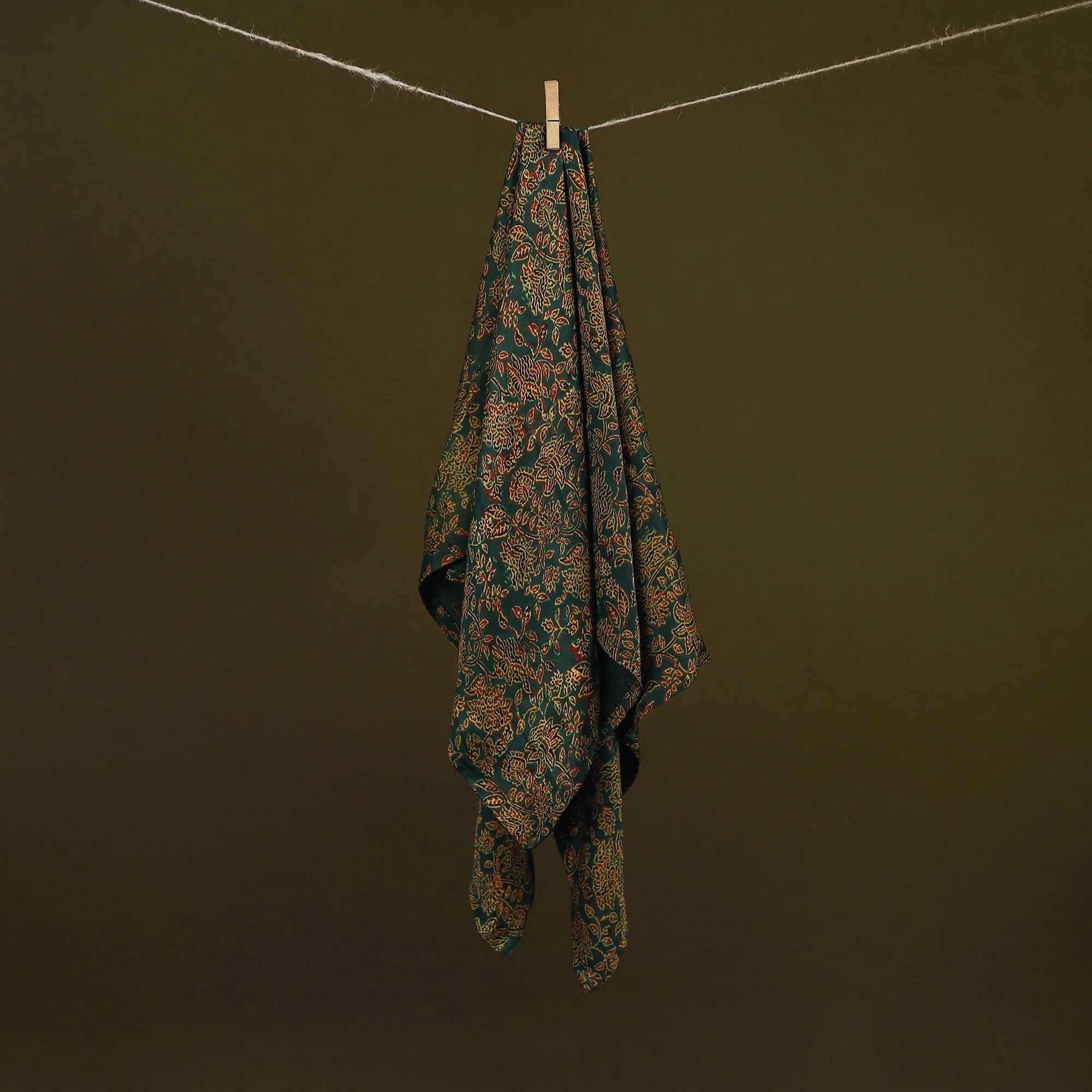 Green - Ajrakh Hand Block Print Natural Dyed Modal Silk Scarf 39 - Image 2