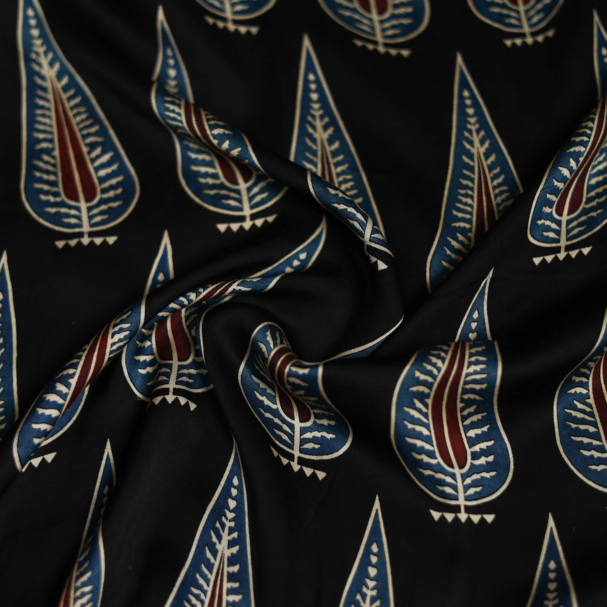 Black ajrakh Hand Block Print Natural Dyed Modal Silk Scarf 45 - Image 3