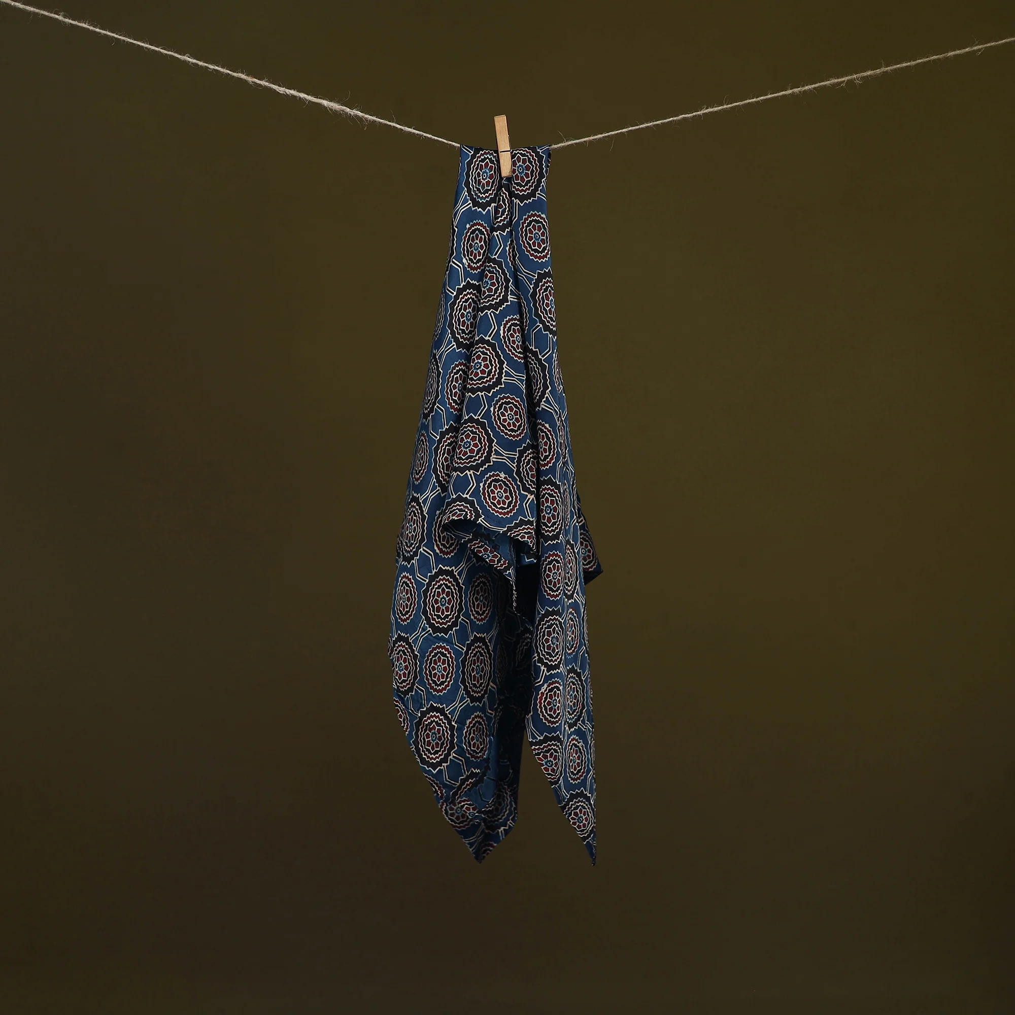 Blue - Ajrakh Hand Block Print Natural Dyed Modal Silk Scarf 46 - Image 2