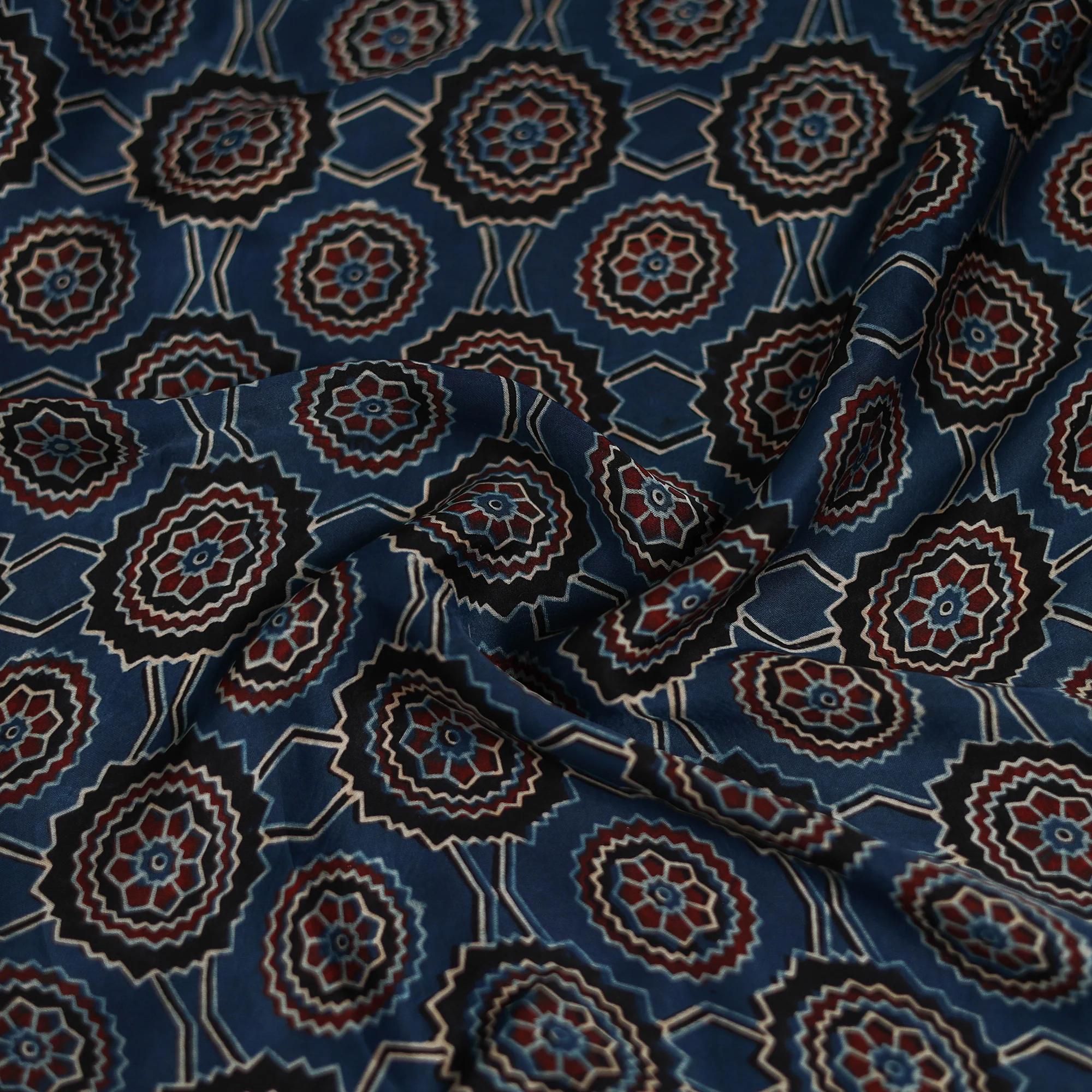 Blue - Ajrakh Hand Block Print Natural Dyed Modal Silk Scarf 46 - Image 3