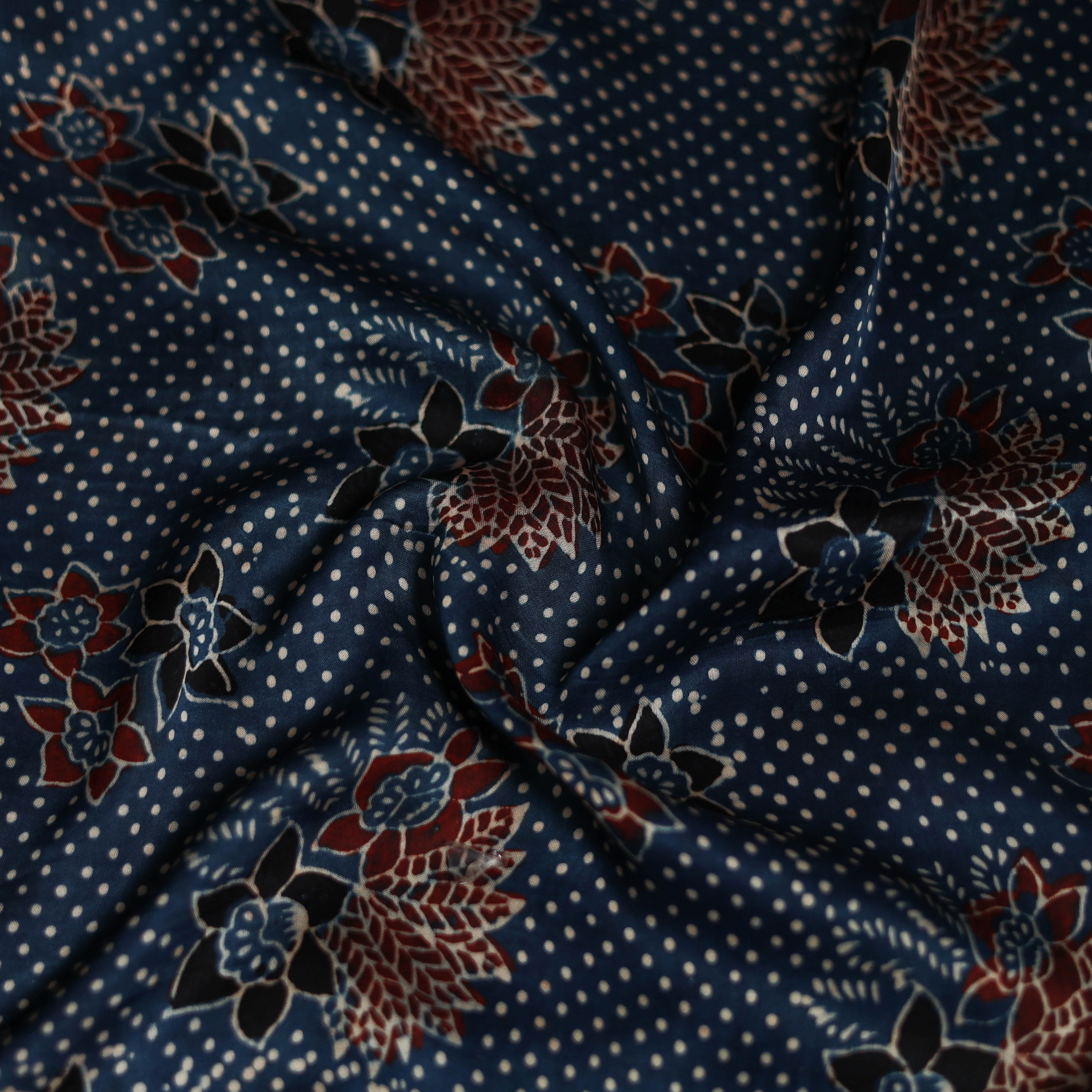 Blue - Ajrakh Hand Block Print Natural Dyed Modal Silk Scarf 48 - Image 3