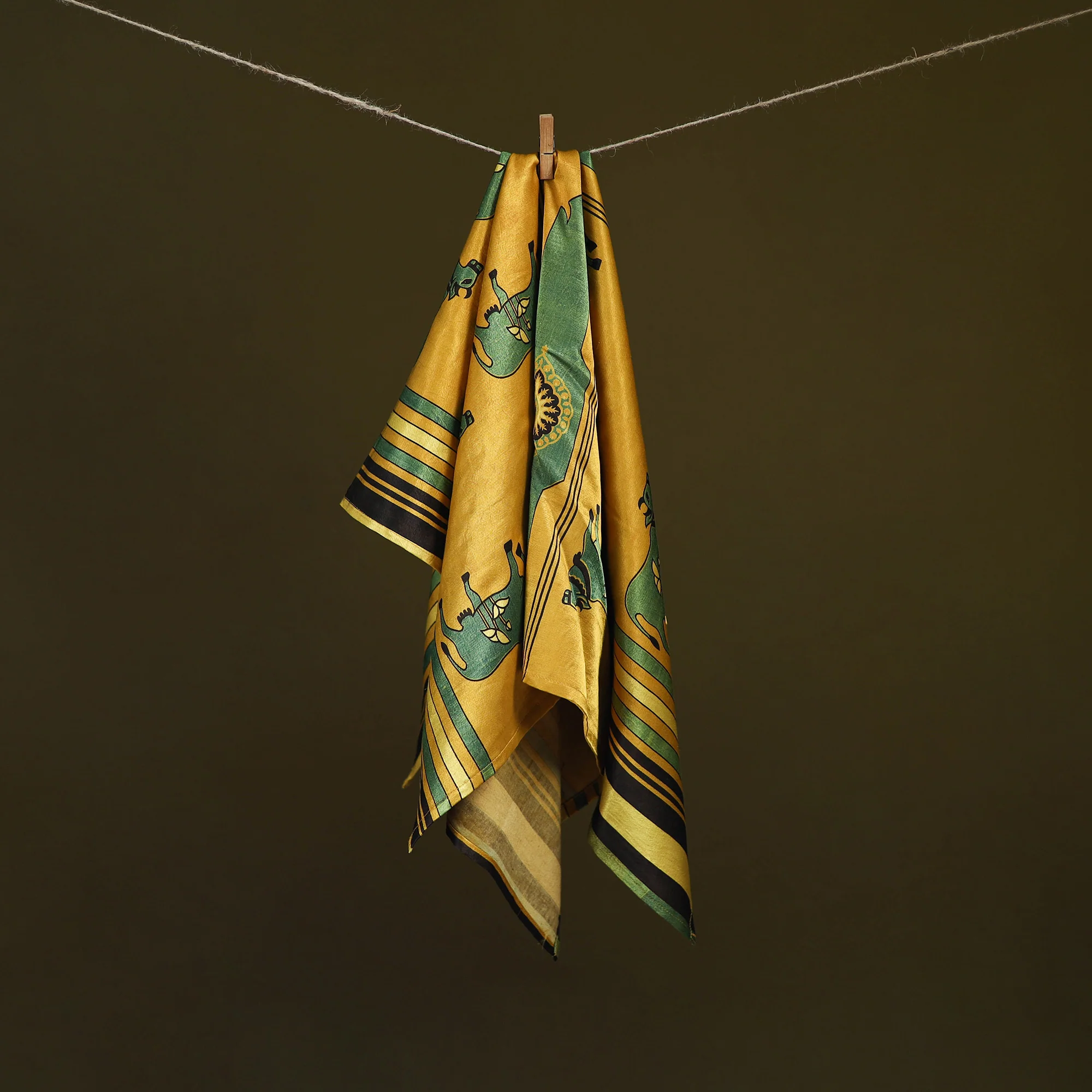 Yellow - Ajrakh Hand Block Print Natural Dyed Modal Silk Scarf 52 - Image 2