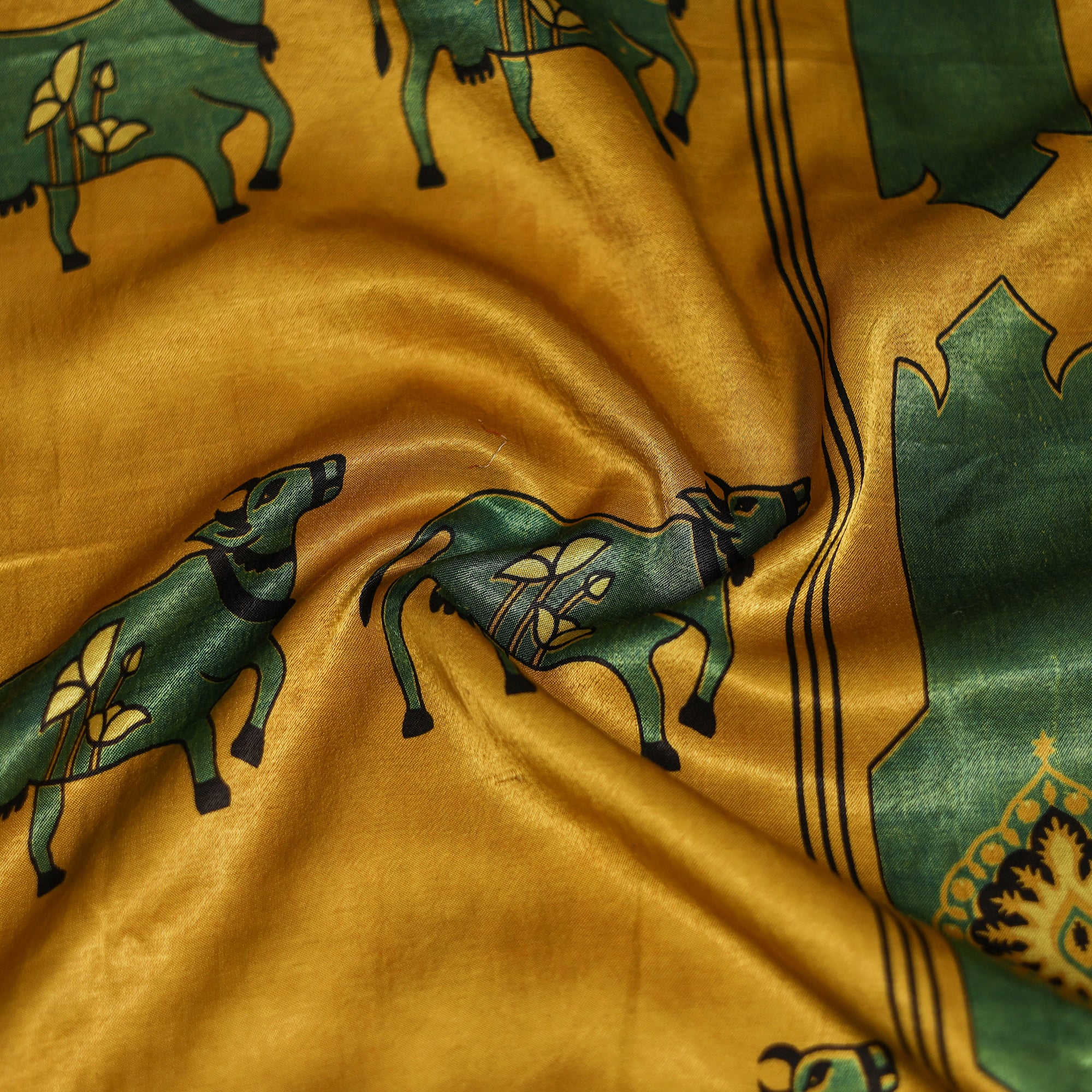 Yellow - Ajrakh Hand Block Print Natural Dyed Modal Silk Scarf 52 - Image 3