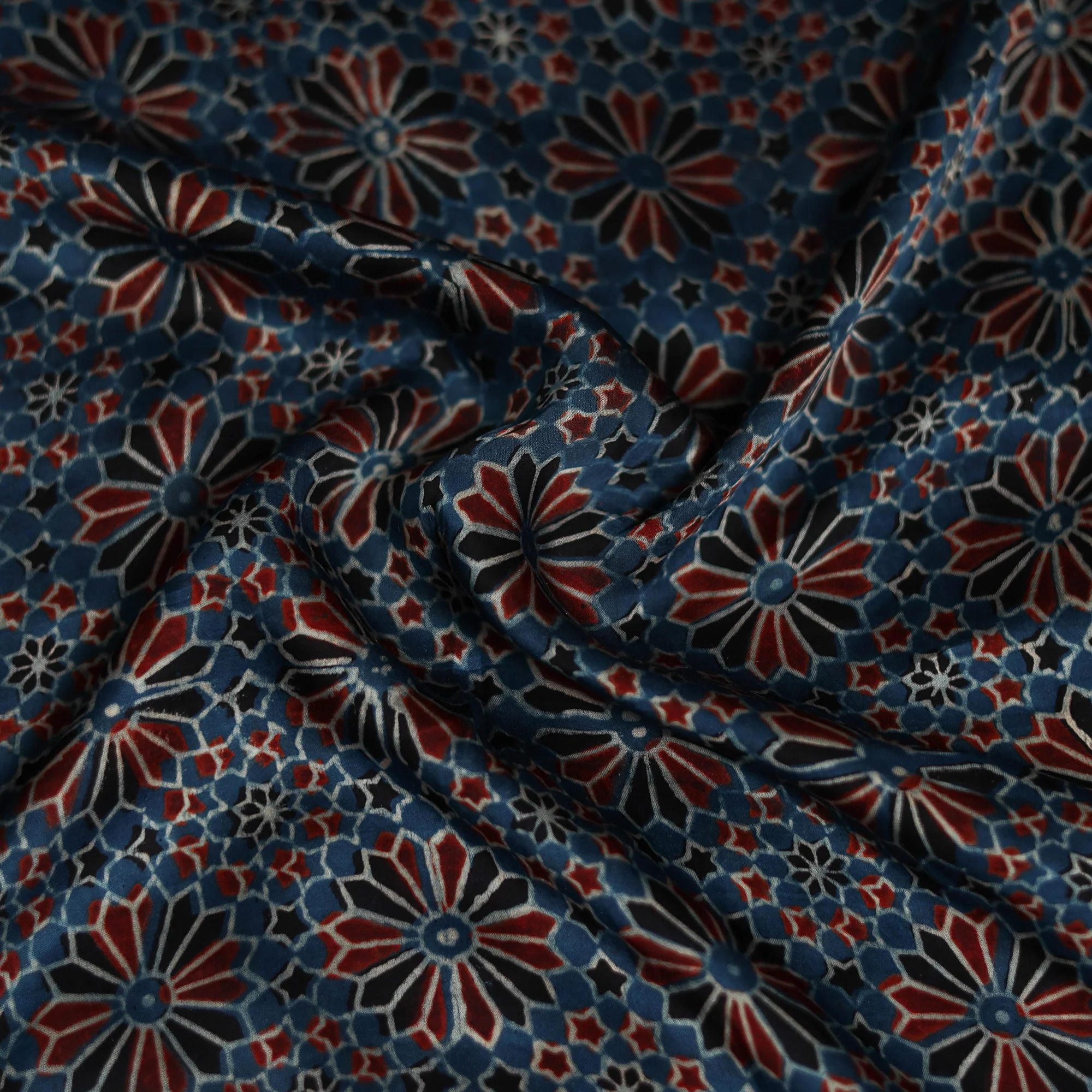 Blue - Ajrakh Hand Block Print Natural Dyed Modal Silk Scarf 59 - Image 2