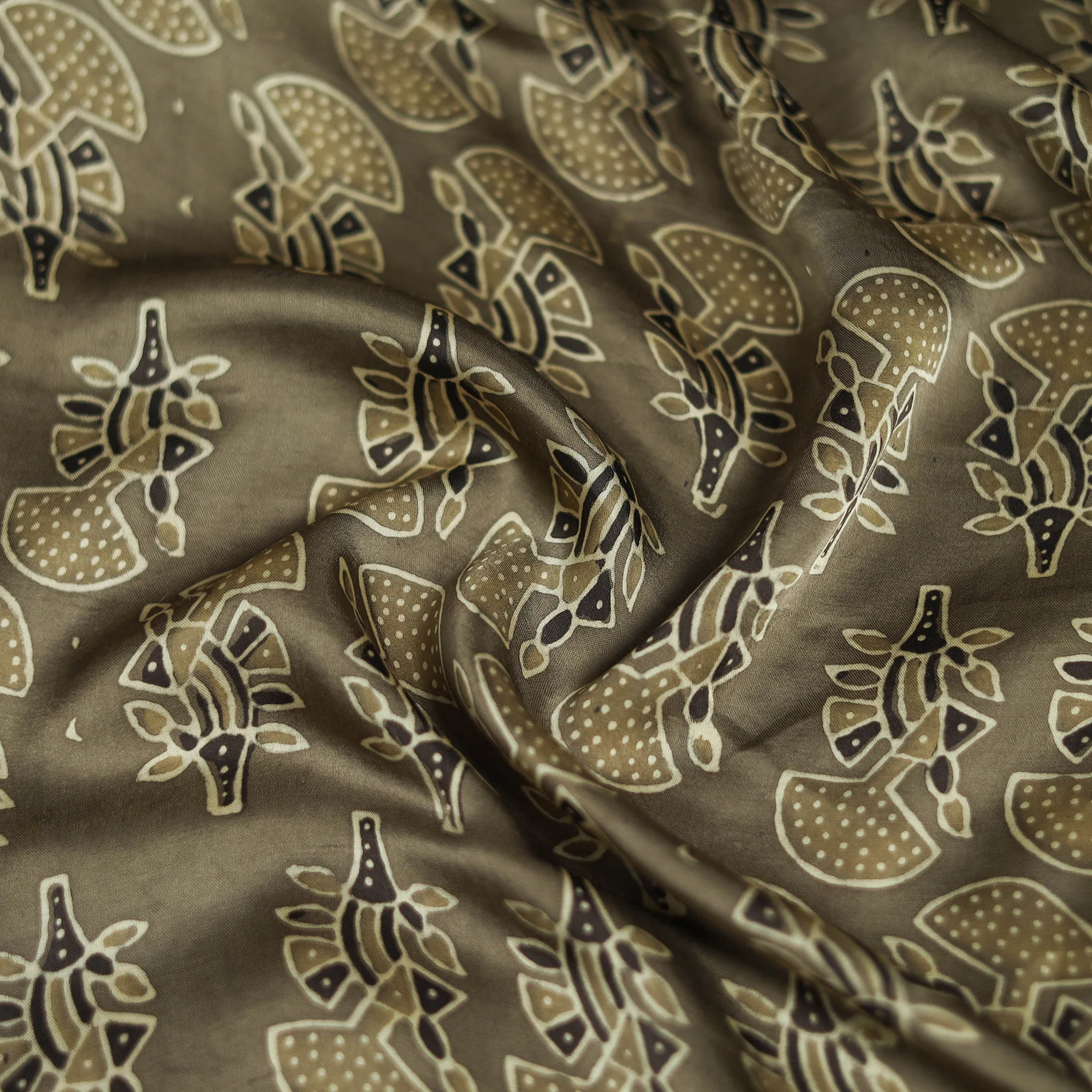 Brown - Ajrakh Hand Block Print Natural Dyed Modal Silk Scarf 61 - Image 3