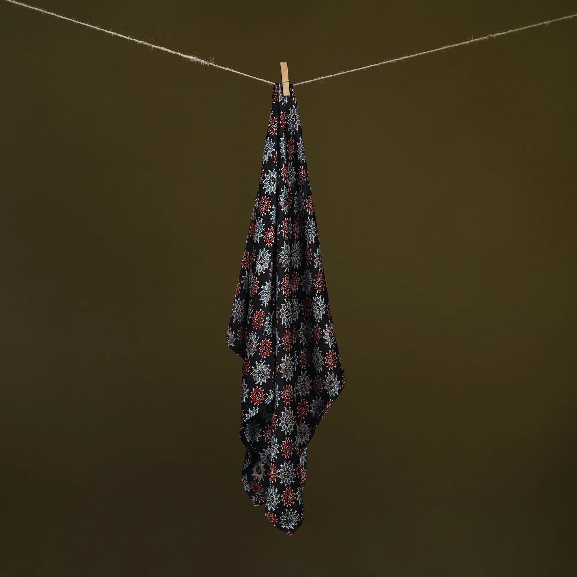 Black - Ajrakh Hand Block Print Natural Dyed Modal Silk Scarf 62 - Image 2