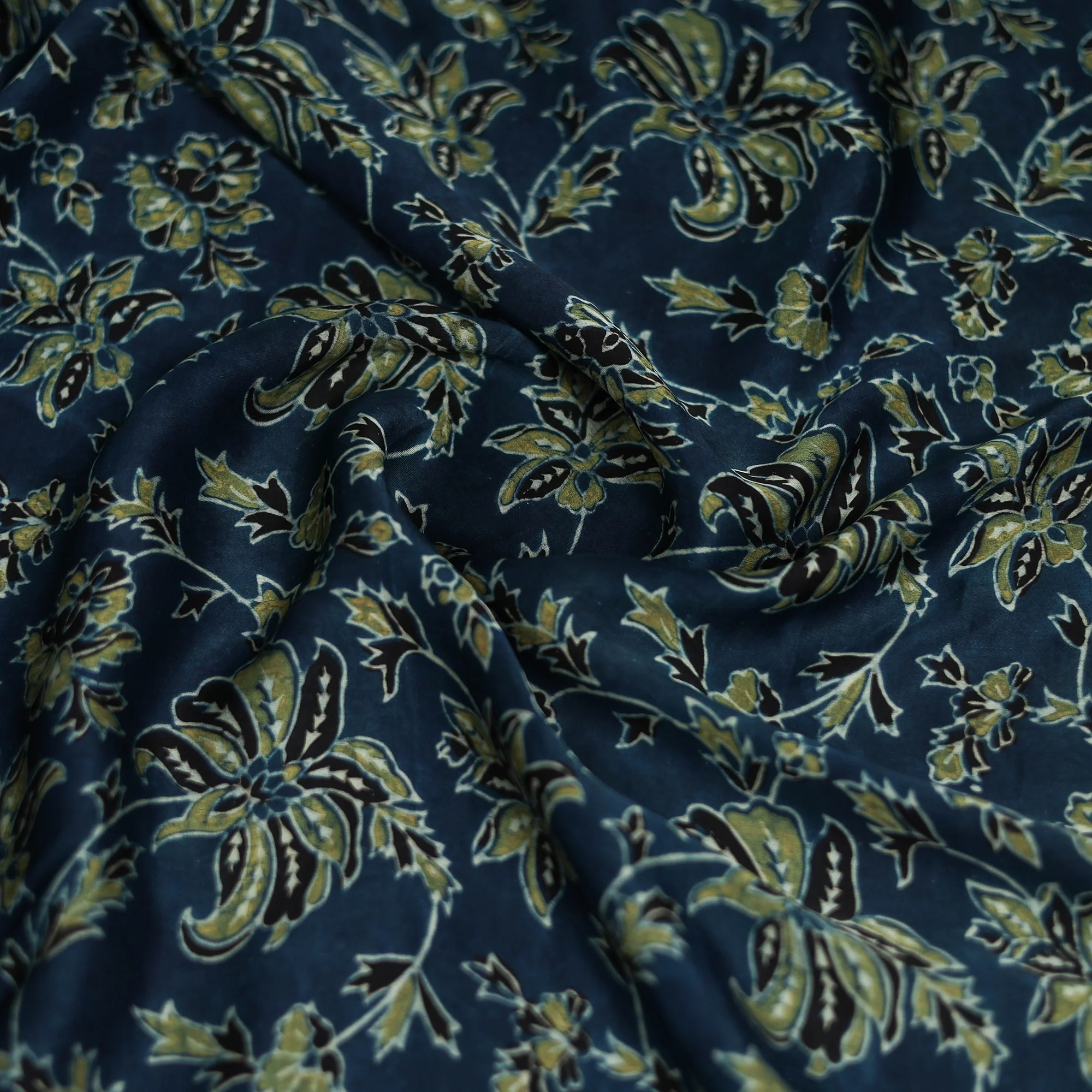 Blue - Ajrakh Hand Block Print Natural Dyed Modal Silk Scarf 64 - Image 3