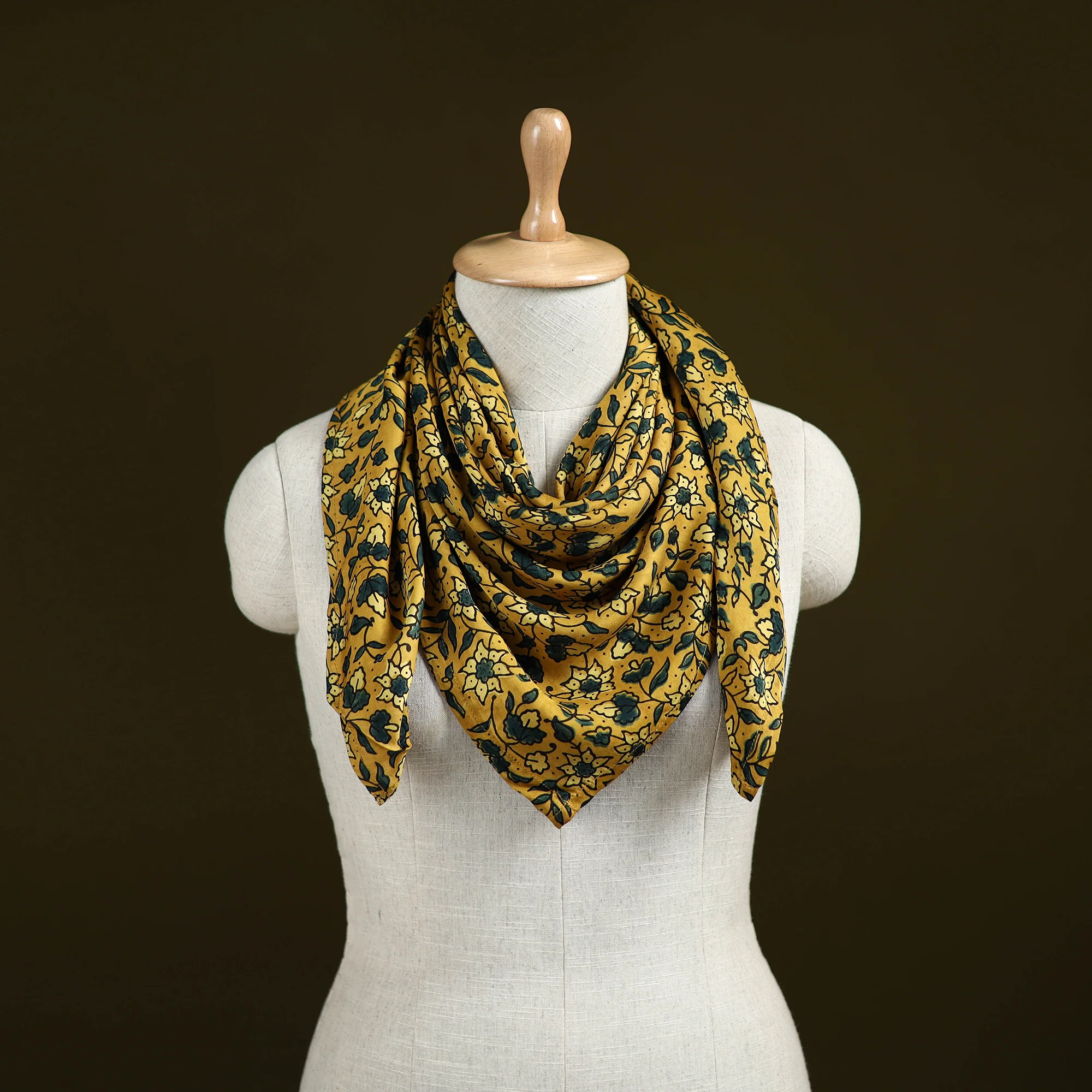 Yellow - Ajrakh Hand Block Print Natural Dyed Modal Silk Scarf 65