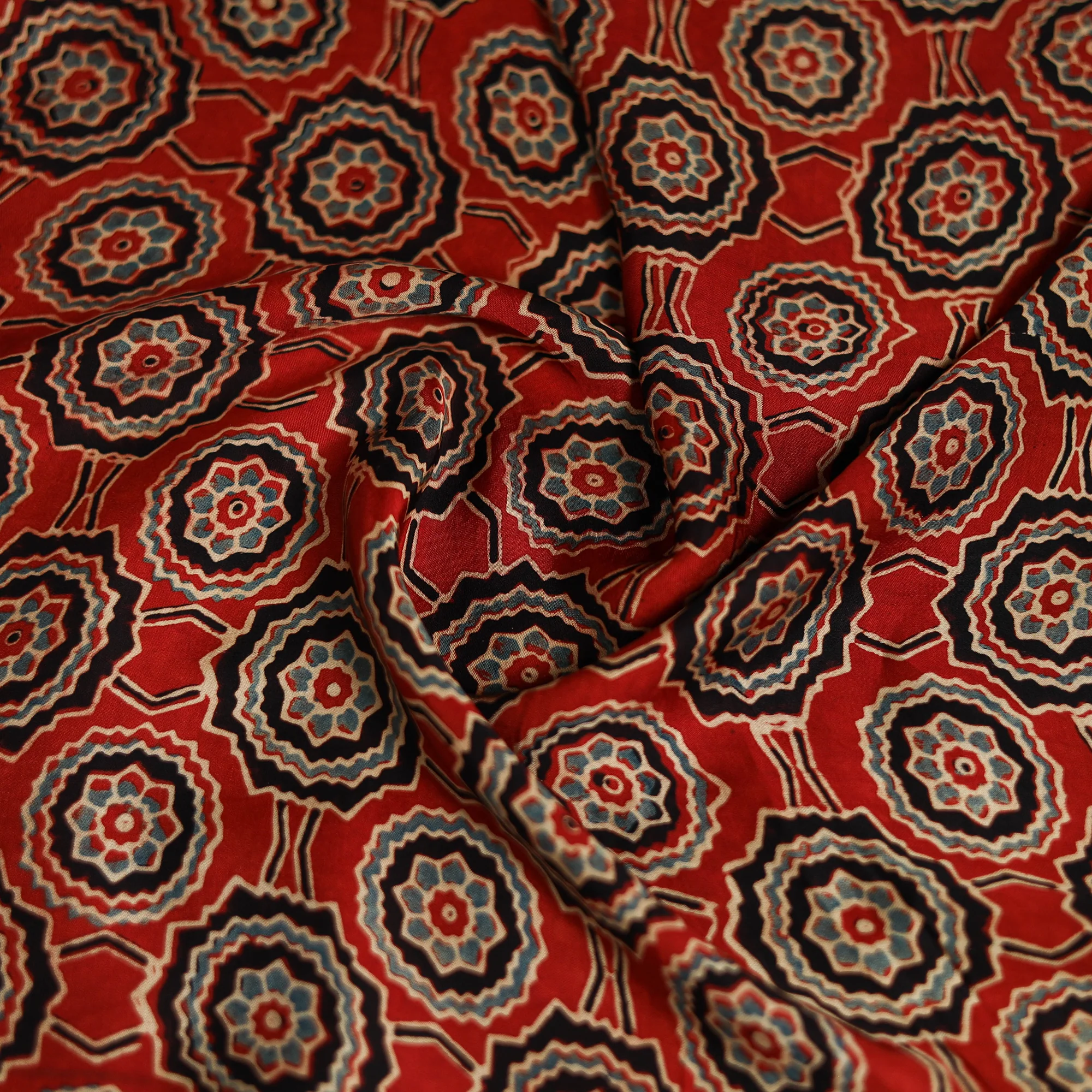 Red - Ajrakh Hand Block Print Natural Dyed Modal Silk Scarf 68 - Image 3
