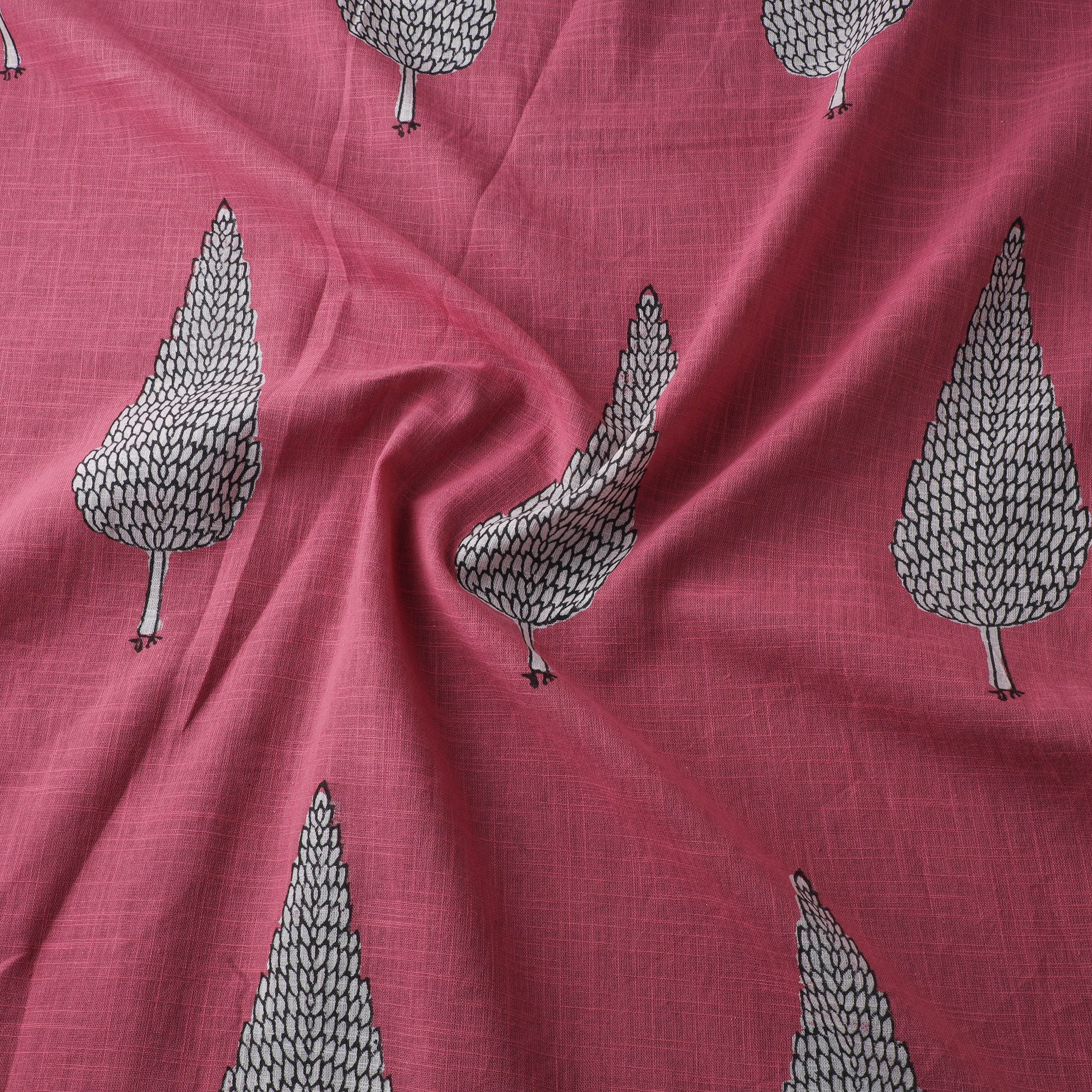 Pink - Akola Hand Block Print Slub Cotton Fabric 01 - Image 3