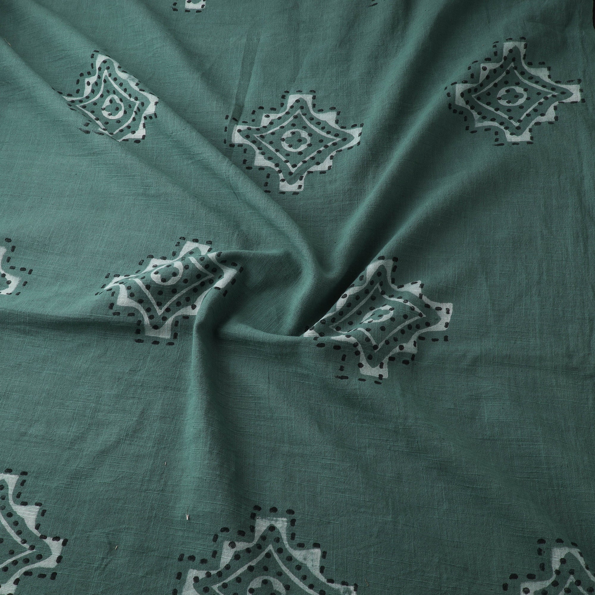 Green - Akola Hand Block Print Slub Cotton Fabric 02 - Image 3
