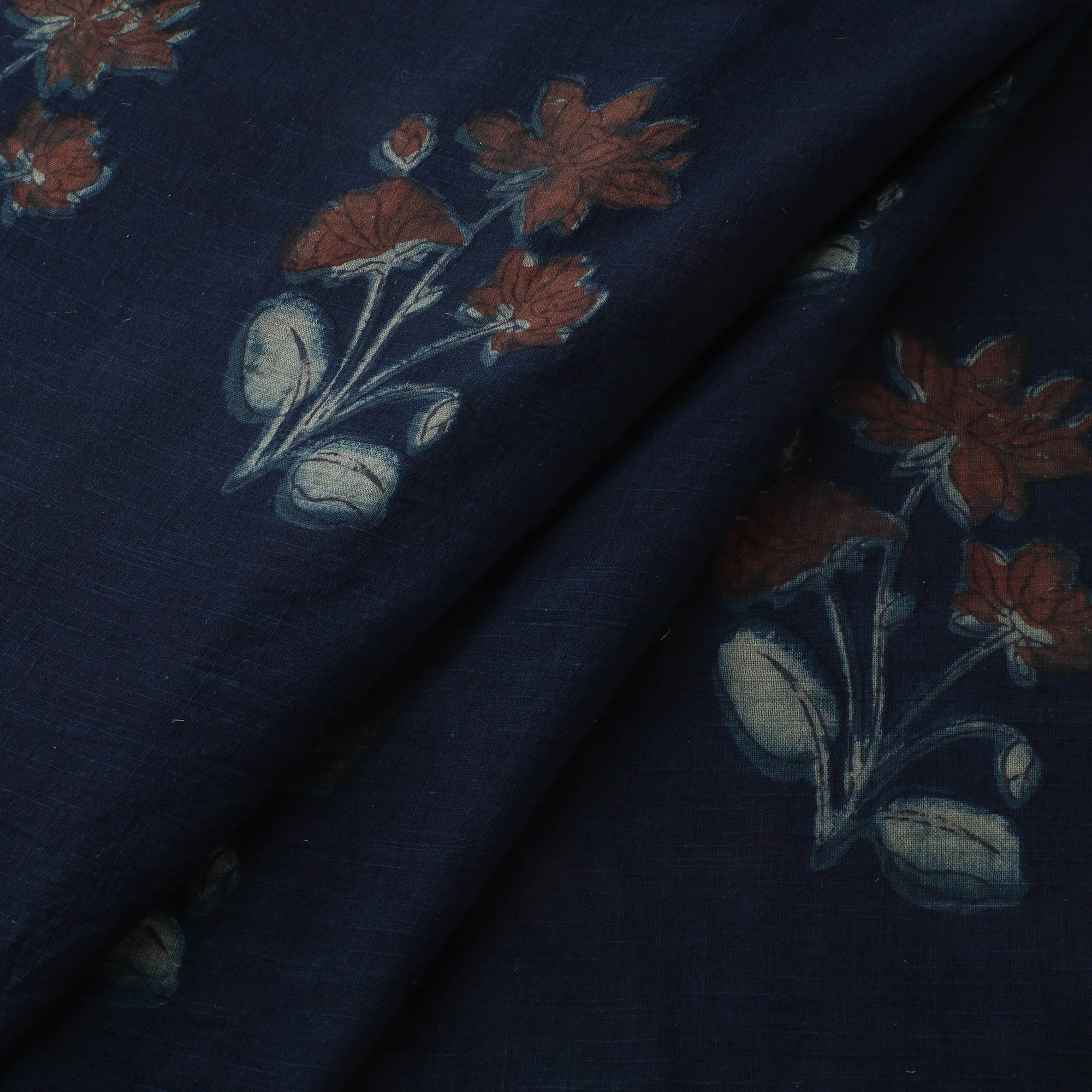 Blue - Akola Hand Block Print Slub Cotton Fabric 15 - Image 2
