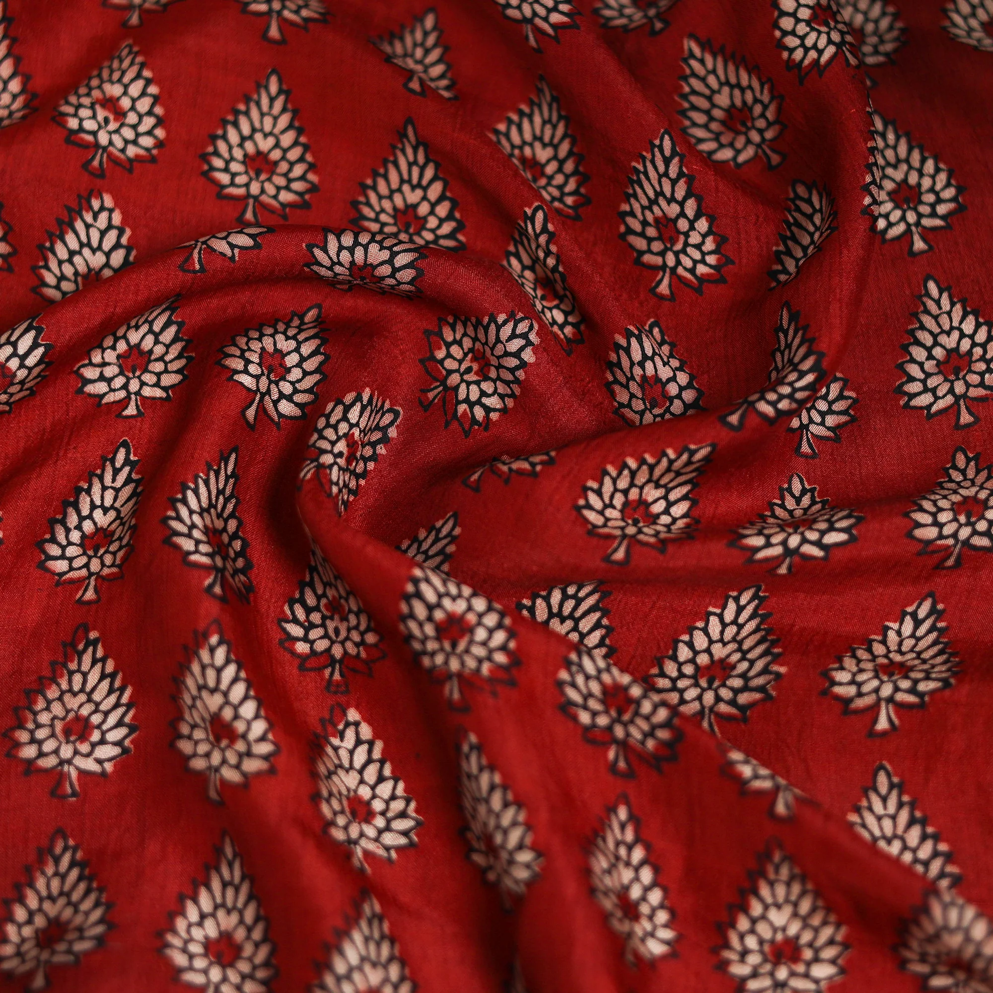 Red - Bagh Hand Block Print Chanderi Silk Scarf 54 - Image 3