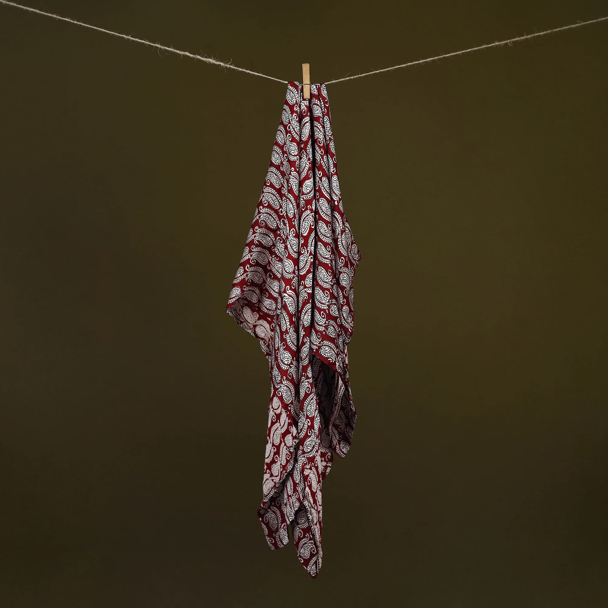 Red - Bagh Hand Block Print Modal Silk Scarf 01 - Image 2