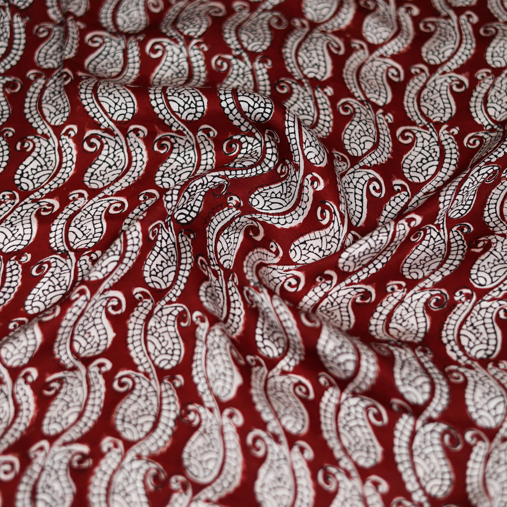Red - Bagh Hand Block Print Modal Silk Scarf 01 - Image 3