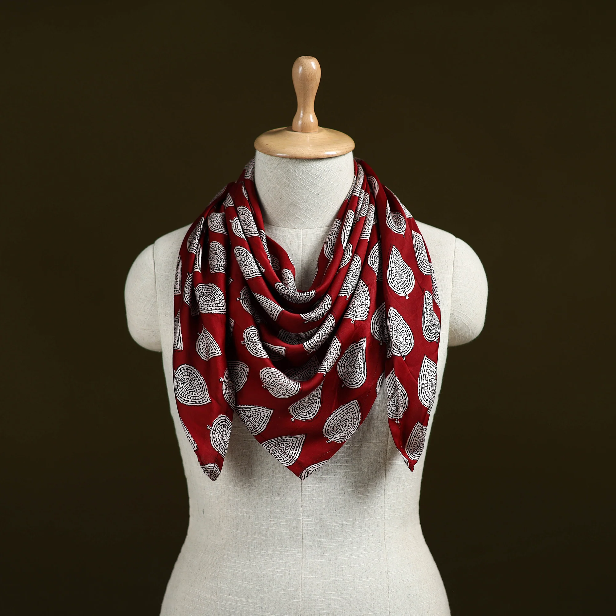 Red - Bagh Hand Block Print Modal Silk Scarf 04