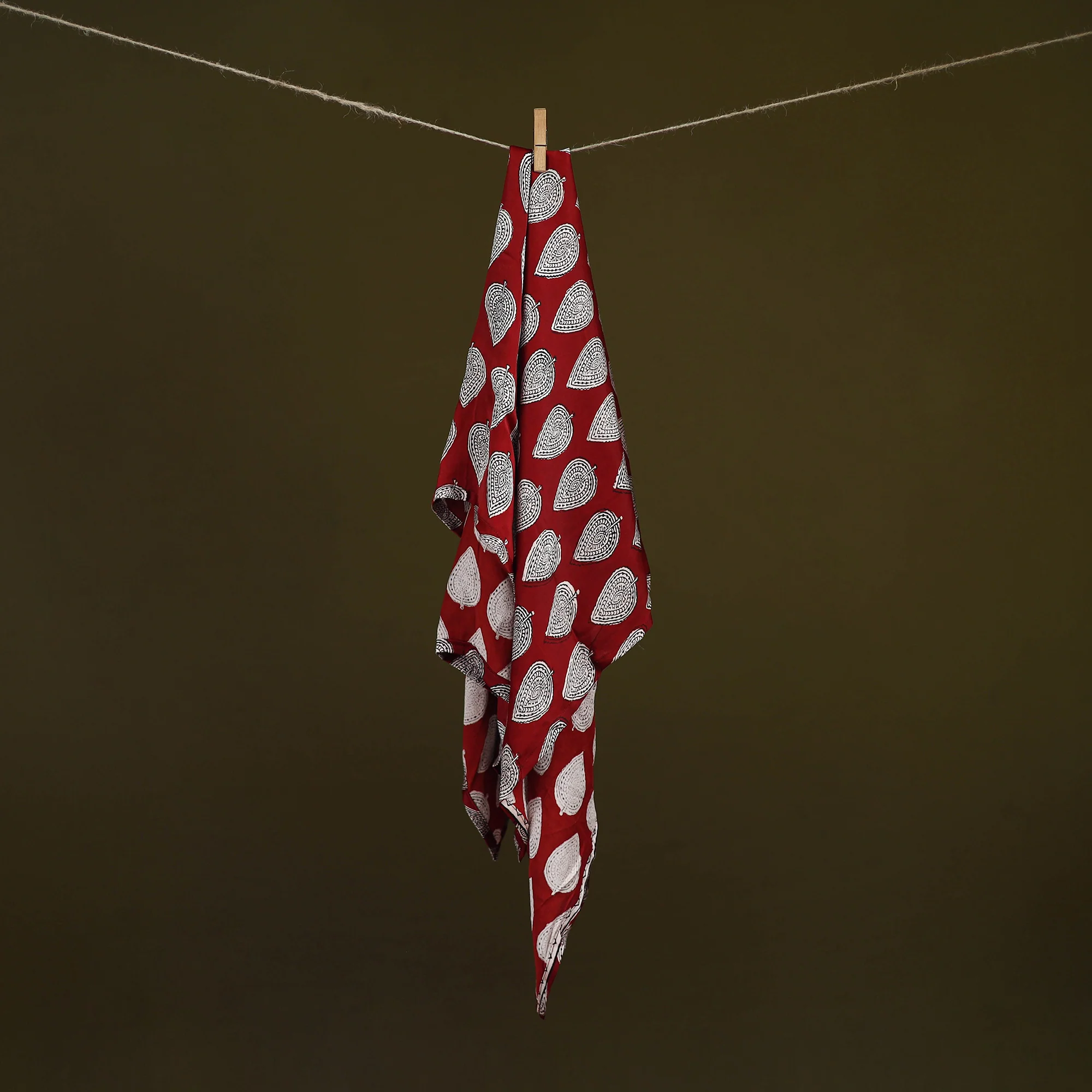 Red - Bagh Hand Block Print Modal Silk Scarf 04 - Image 2
