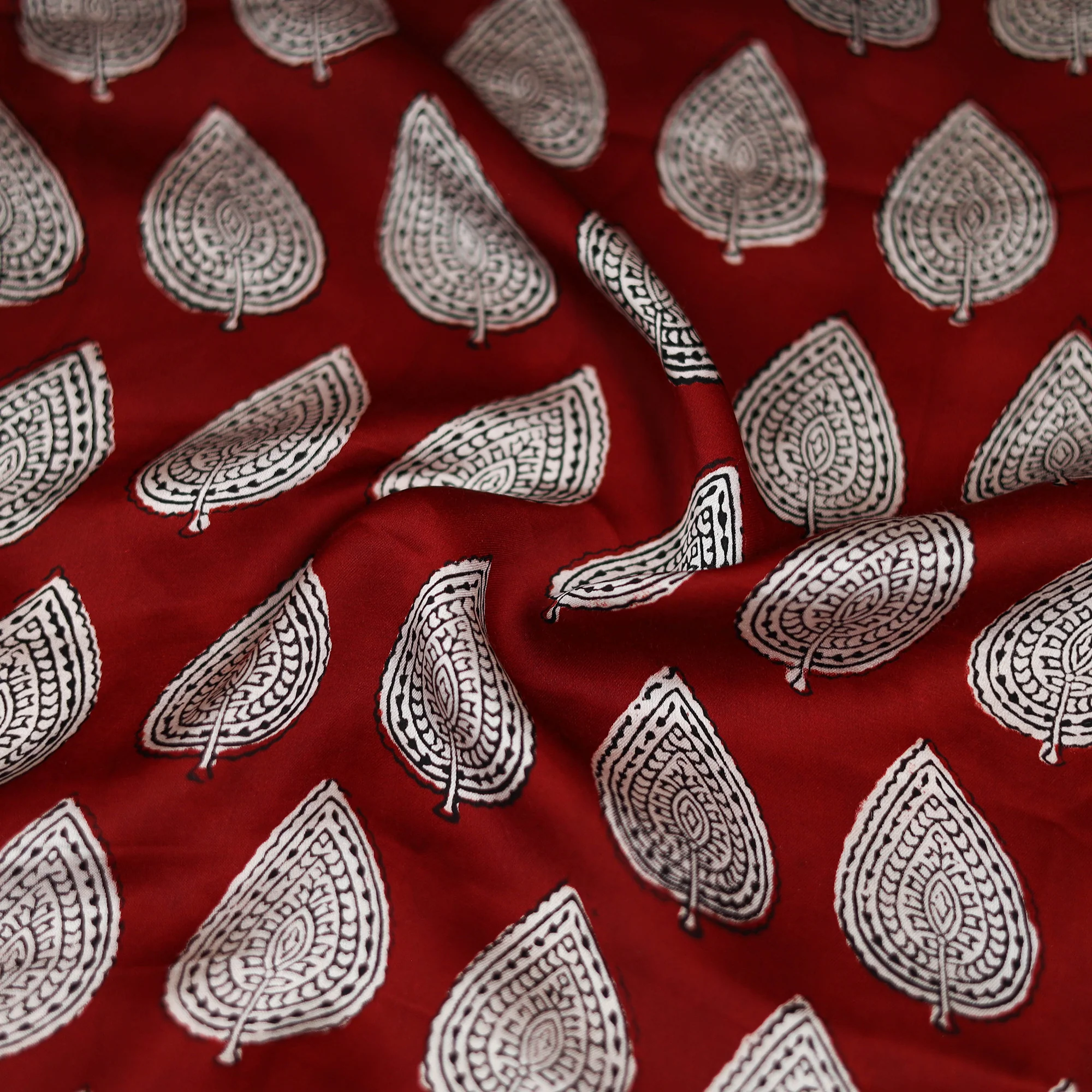 Red - Bagh Hand Block Print Modal Silk Scarf 04 - Image 3
