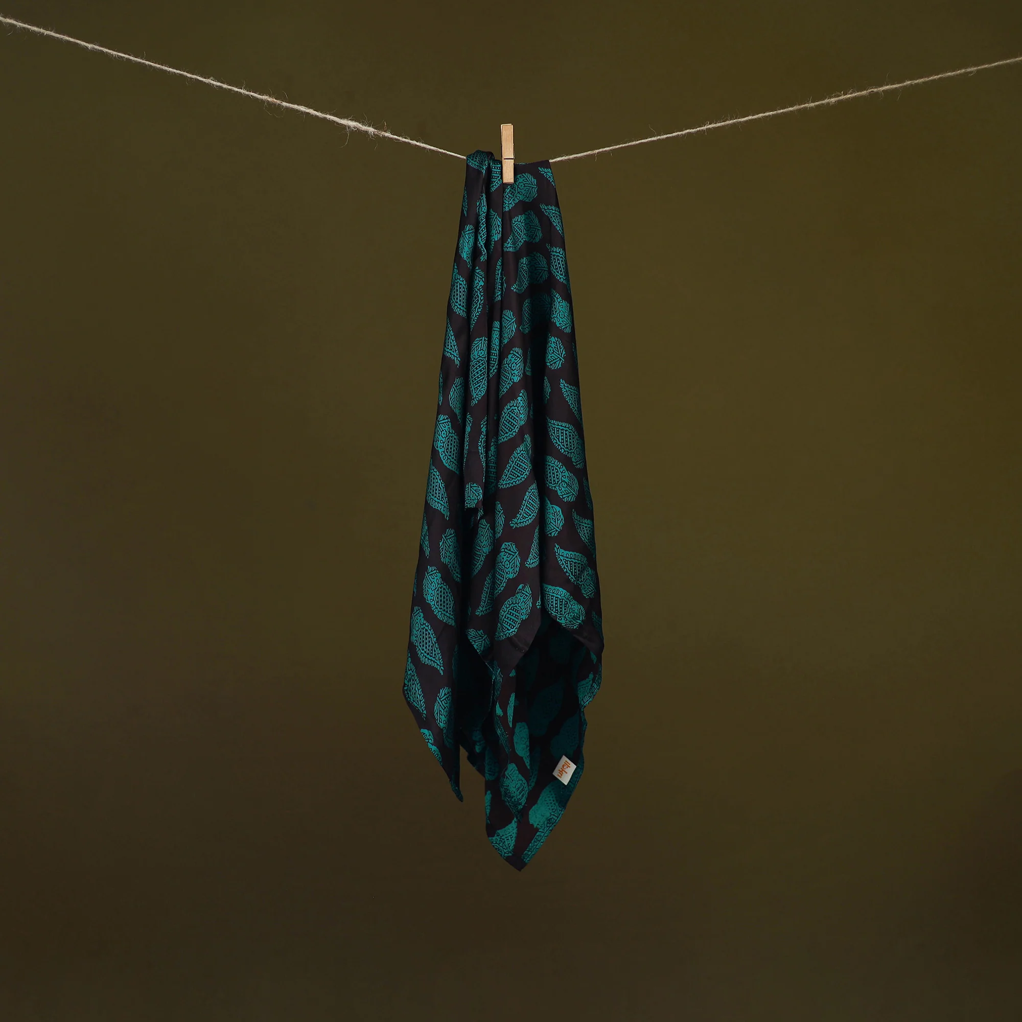 Black - Bagh Hand Block Print Modal Silk Scarf 05 - Image 2