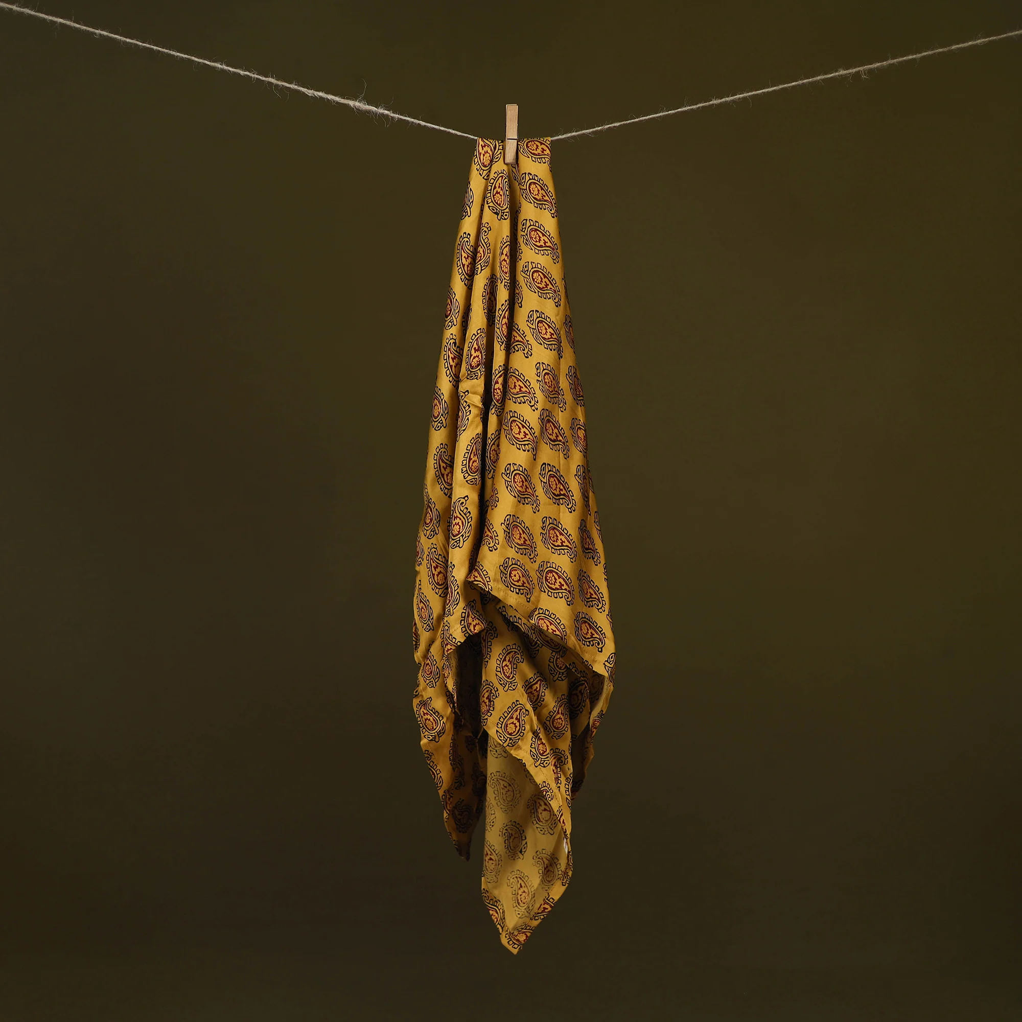 Yellow - Bagh Hand Block Print Modal Silk Scarf 06 - Image 2