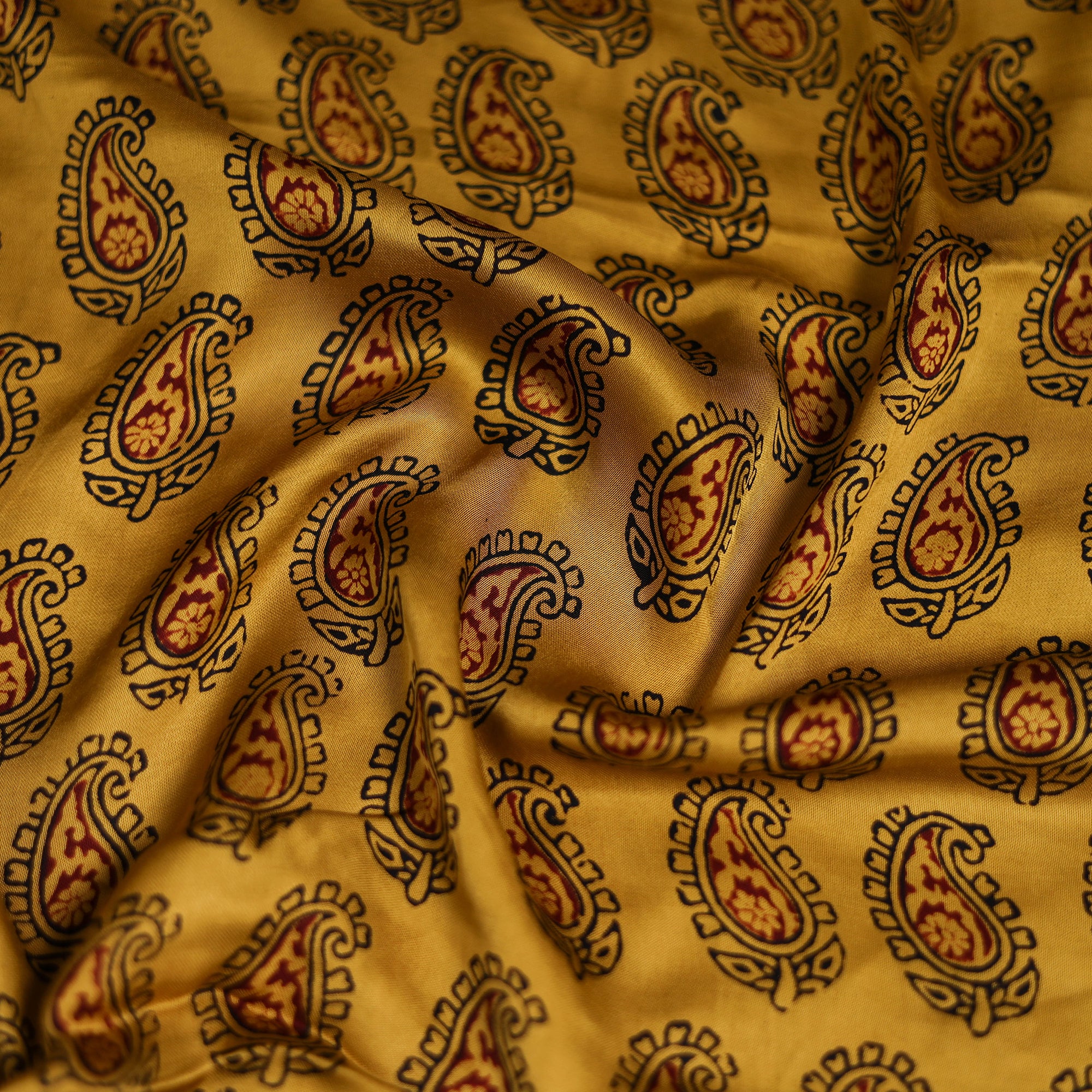 Yellow - Bagh Hand Block Print Modal Silk Scarf 06 - Image 3