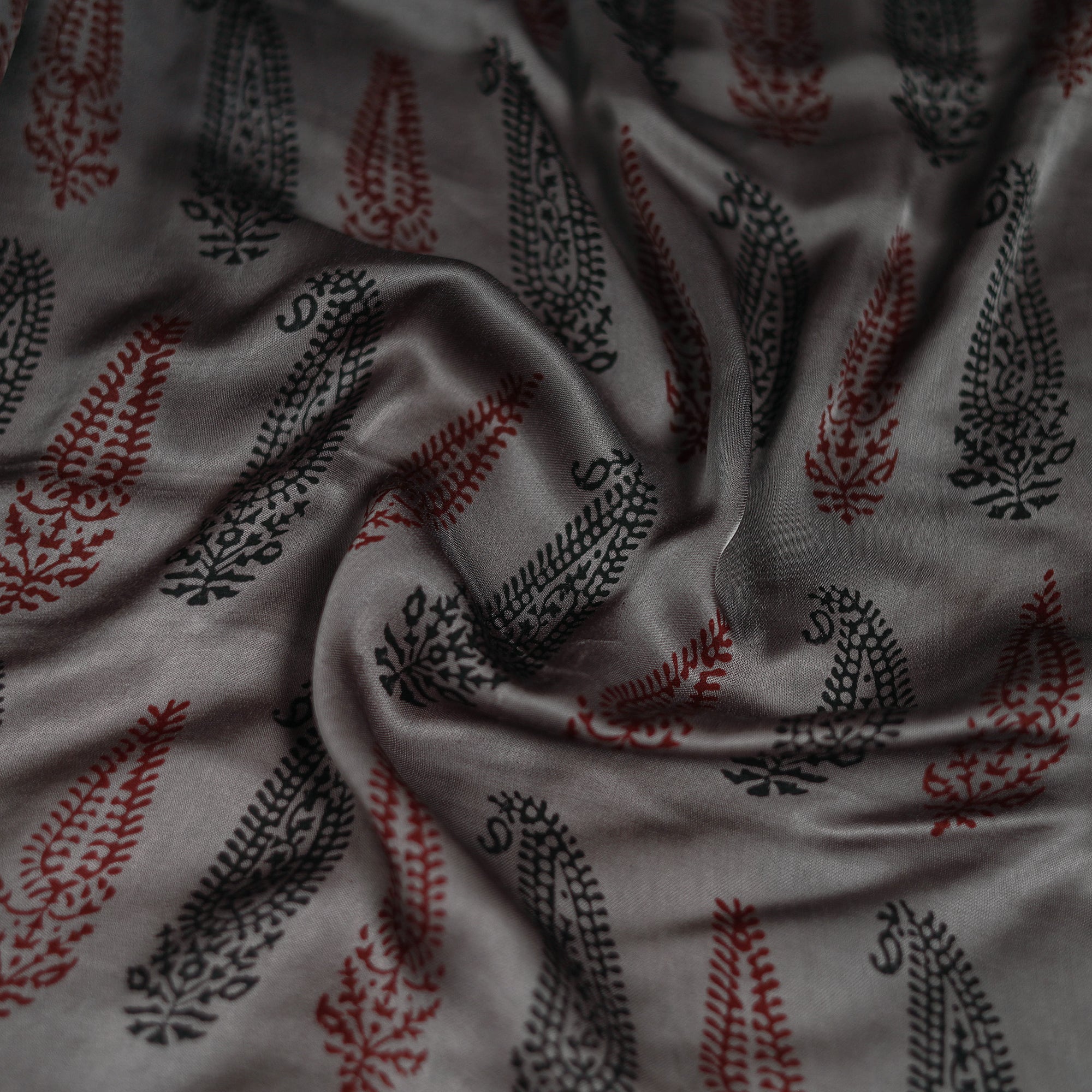 Grey - Bagh Hand Block Print Modal Silk Scarf 08 - Image 3