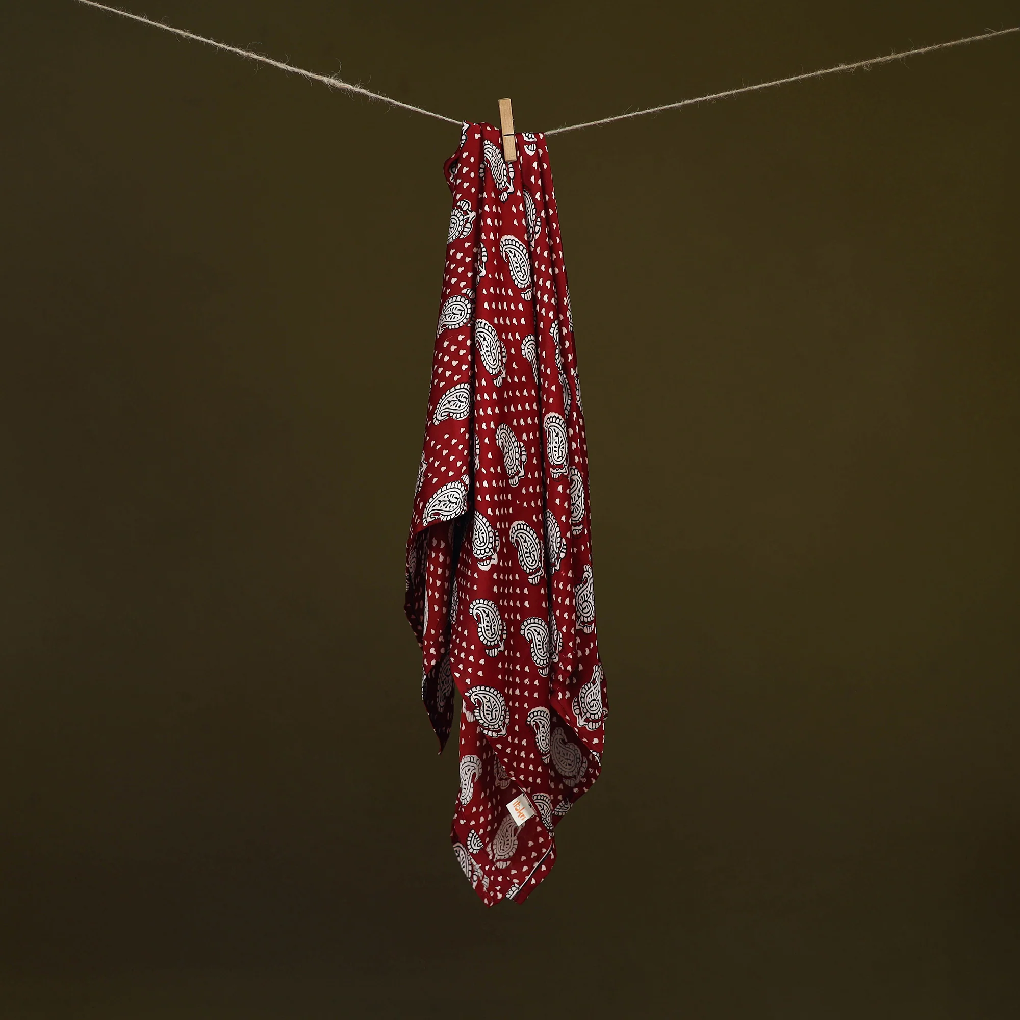 Red - Bagh Hand Block Print Modal Silk Scarf 29 - Image 2