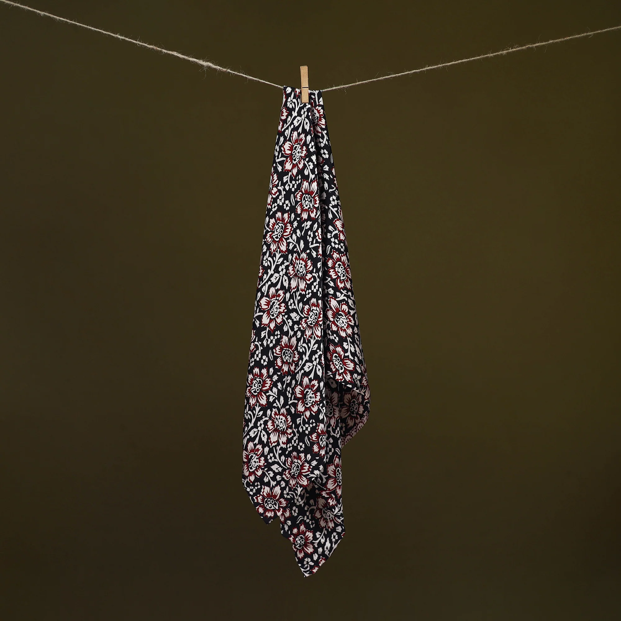 Black - Bagh Hand Block Print Modal Silk Scarf 43 - Image 2