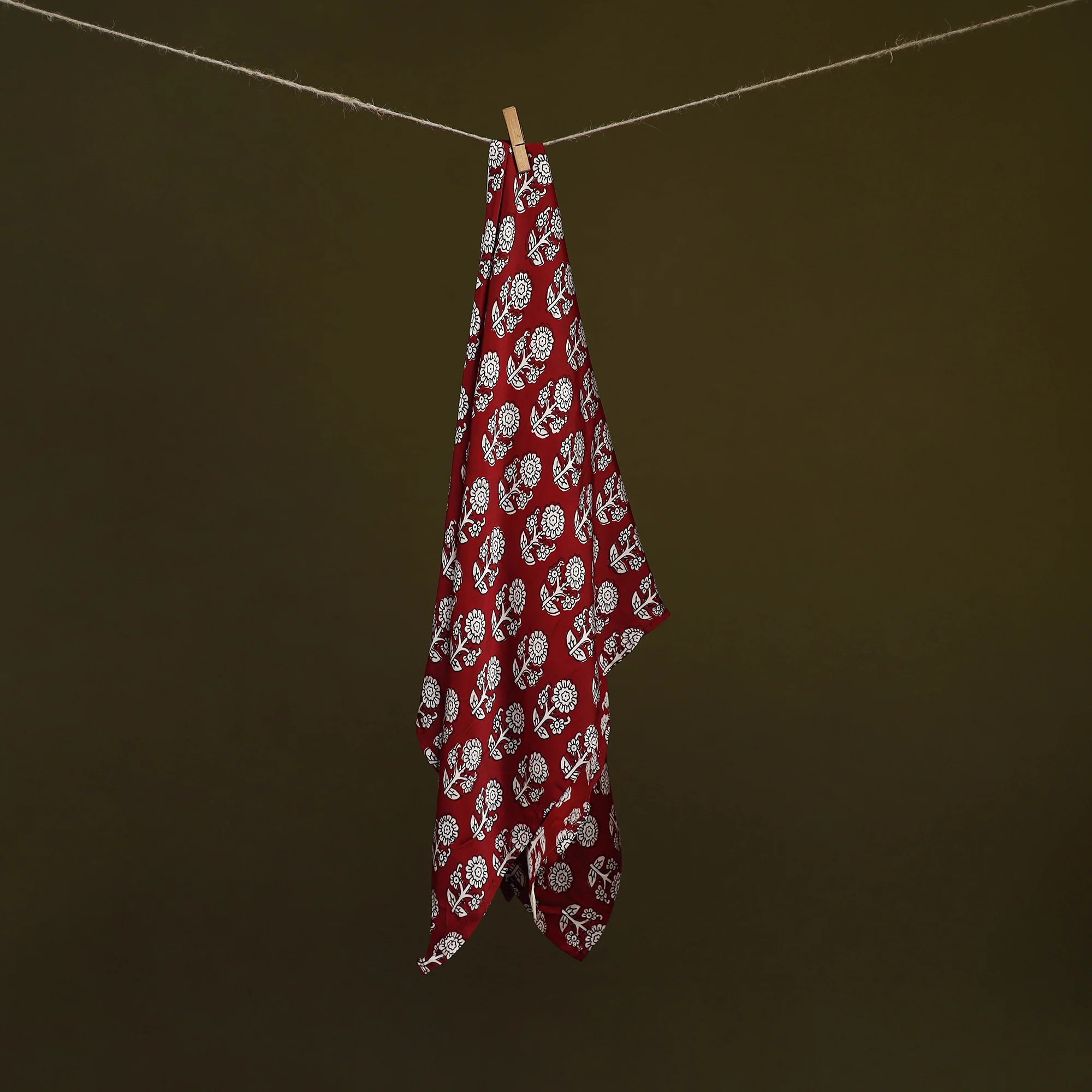 Red - Bagh Hand Block Print Modal Silk Scarf 55 - Image 2