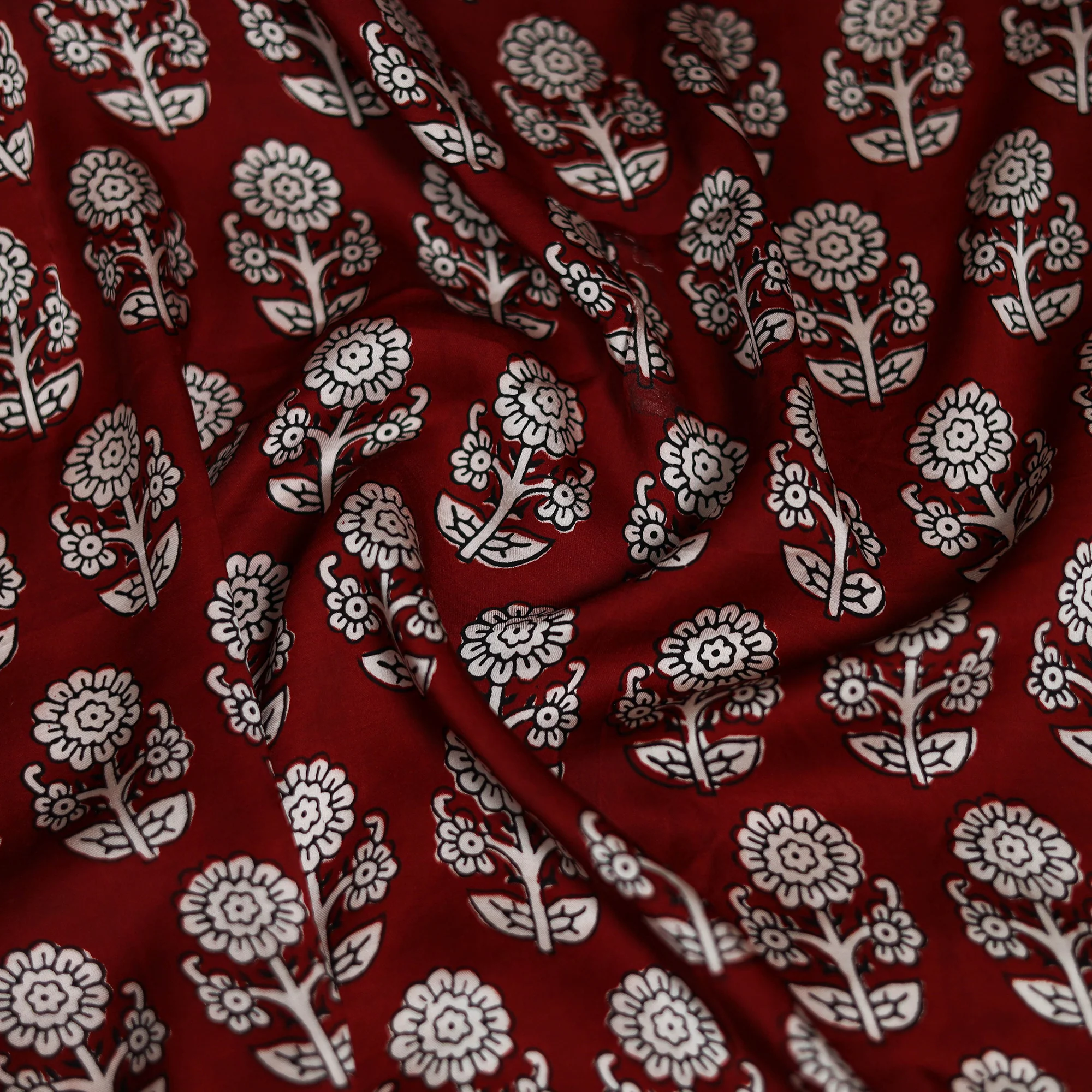 Red - Bagh Hand Block Print Modal Silk Scarf 55 - Image 3