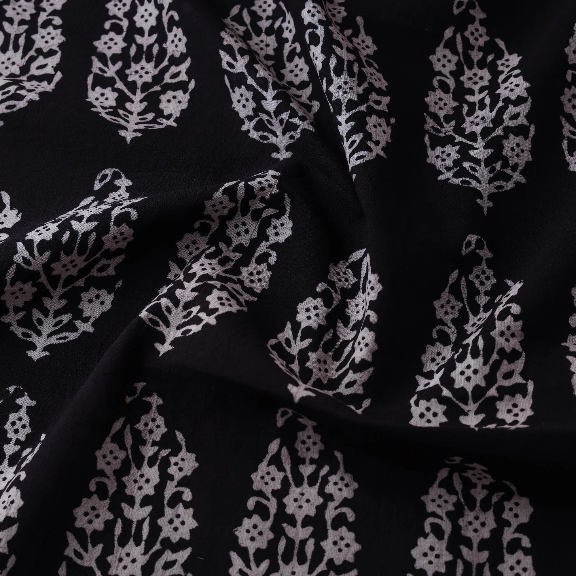 Black - Bagh Hand Block Print Natural Dyed Cotton Fabric 02 - Image 3