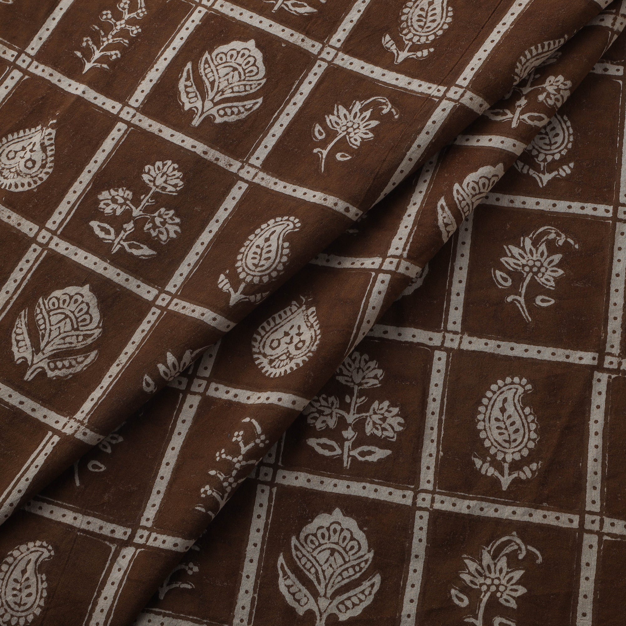 Brown - Bagh Hand Block Print Natural Dyed Cotton Fabric 03 - Image 2