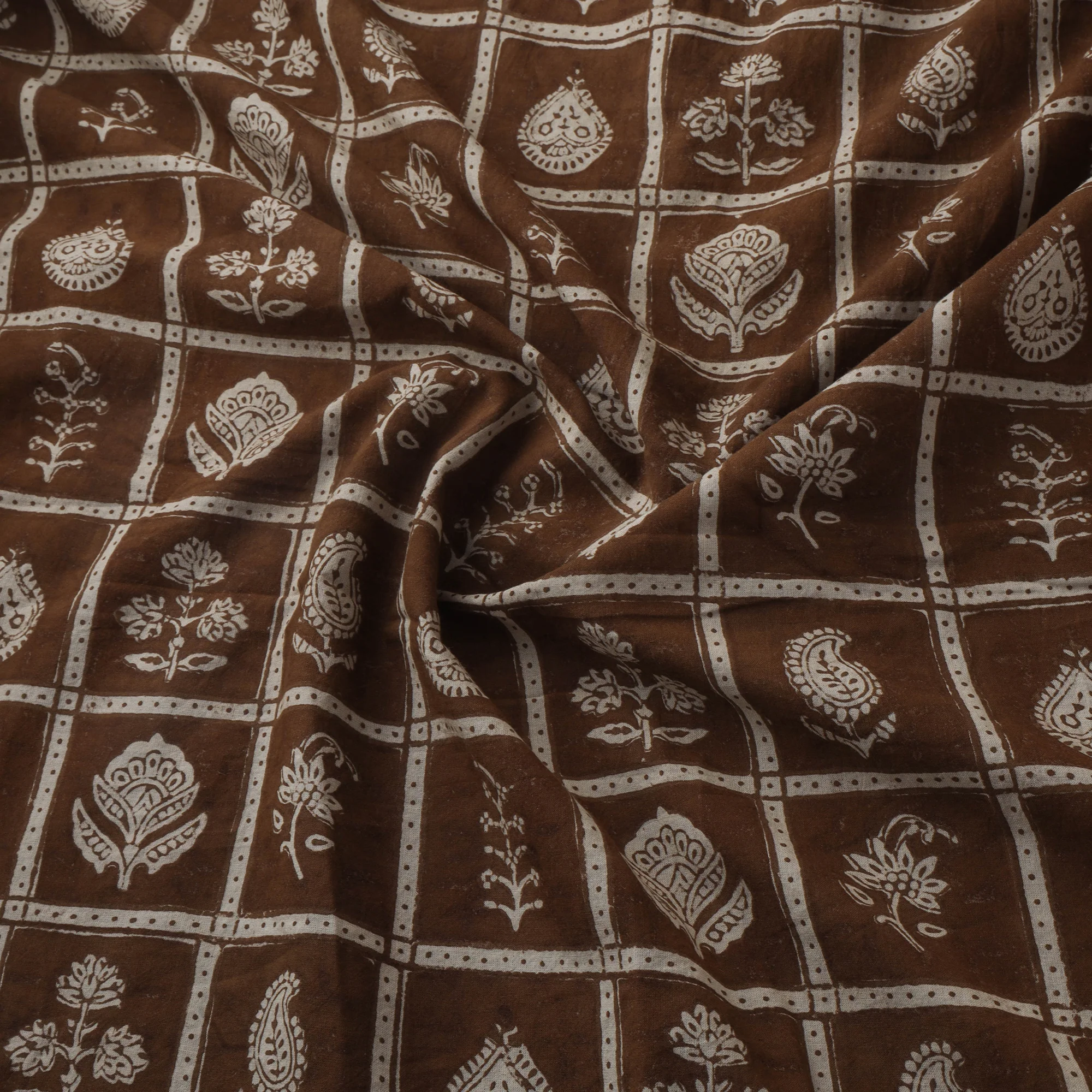 Brown - Bagh Hand Block Print Natural Dyed Cotton Fabric 03 - Image 3