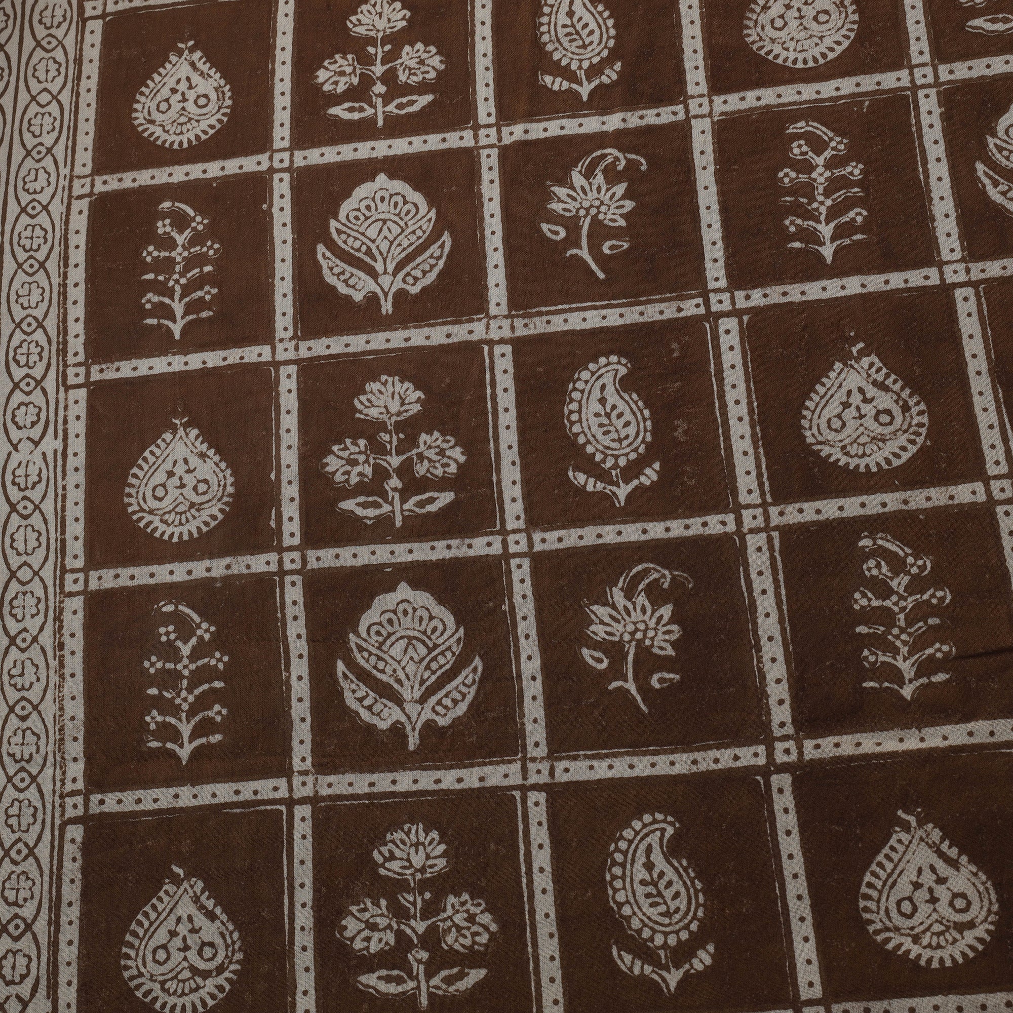 Brown - Bagh Hand Block Print Natural Dyed Cotton Fabric 03 - Image 4