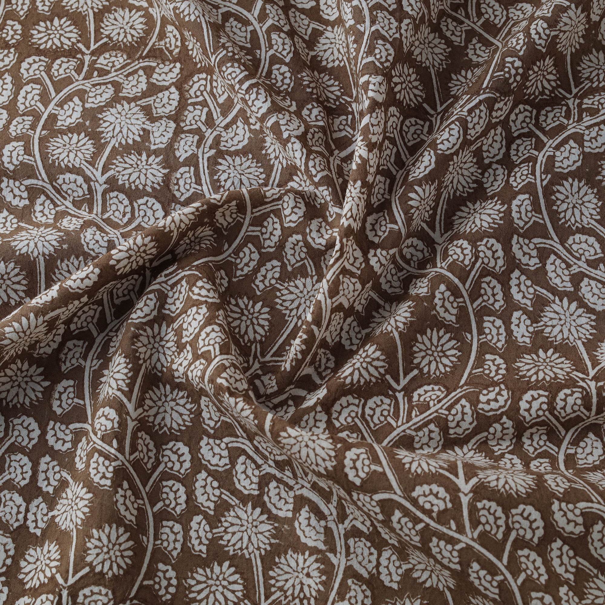 Brown - Bagh Hand Block Print Natural Dyed Cotton Fabric 04 - Image 3