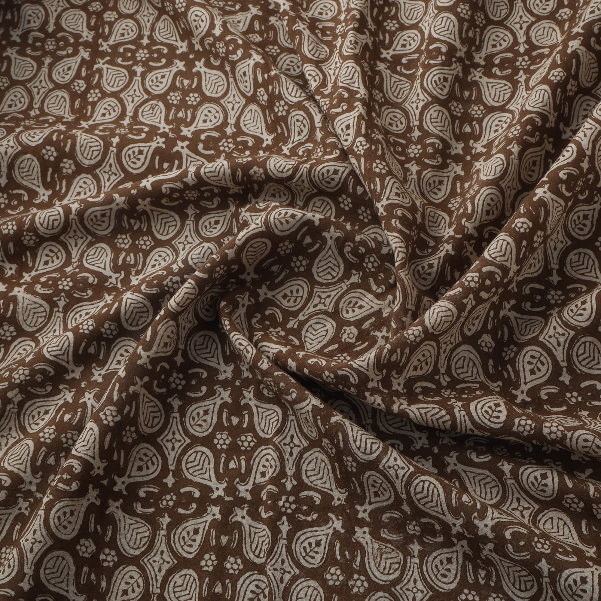 Brown - Bagh Hand Block Print Natural Dyed Cotton Fabric 06 - Image 3
