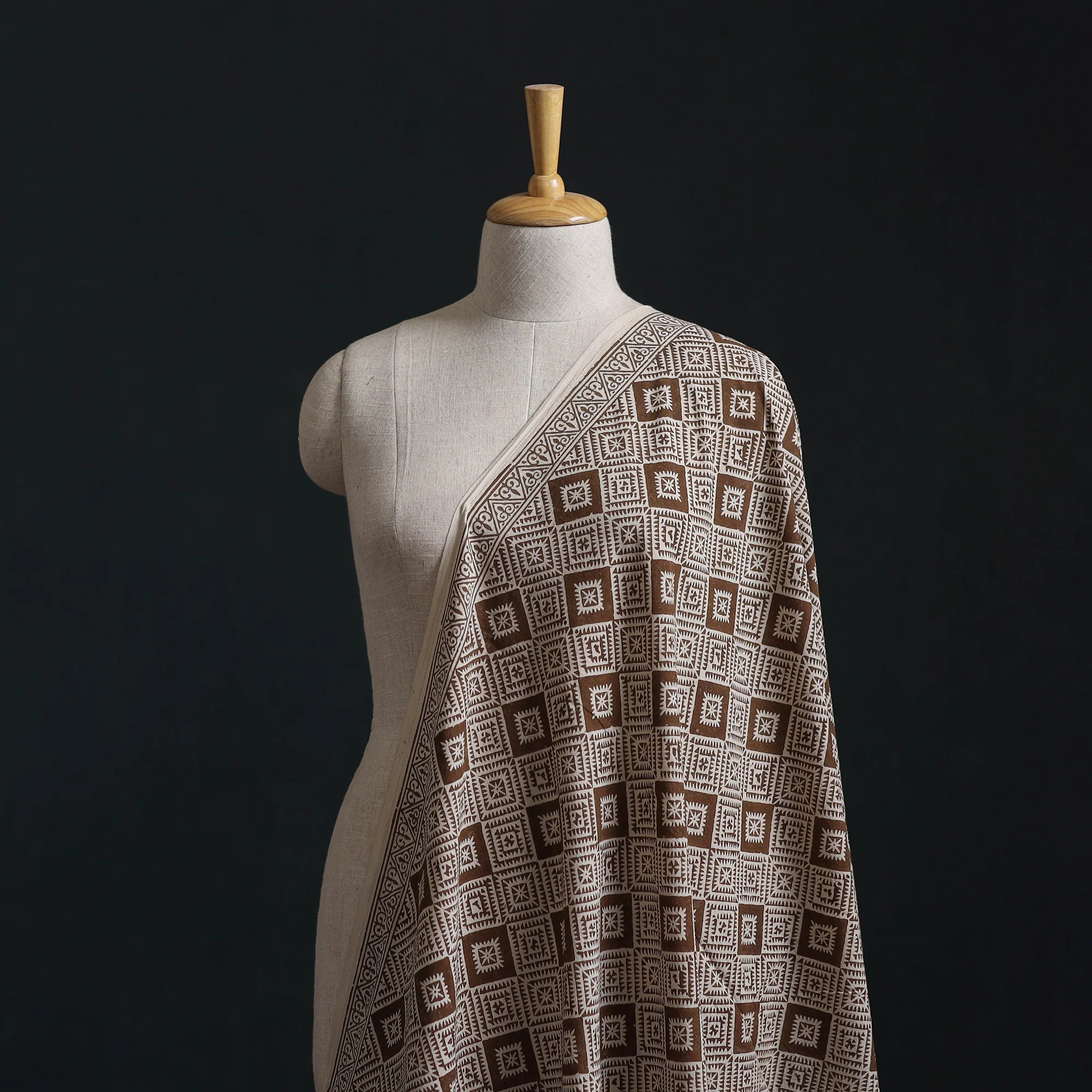 Brown - Bagh Hand Block Print Natural Dyed Cotton Fabric 07