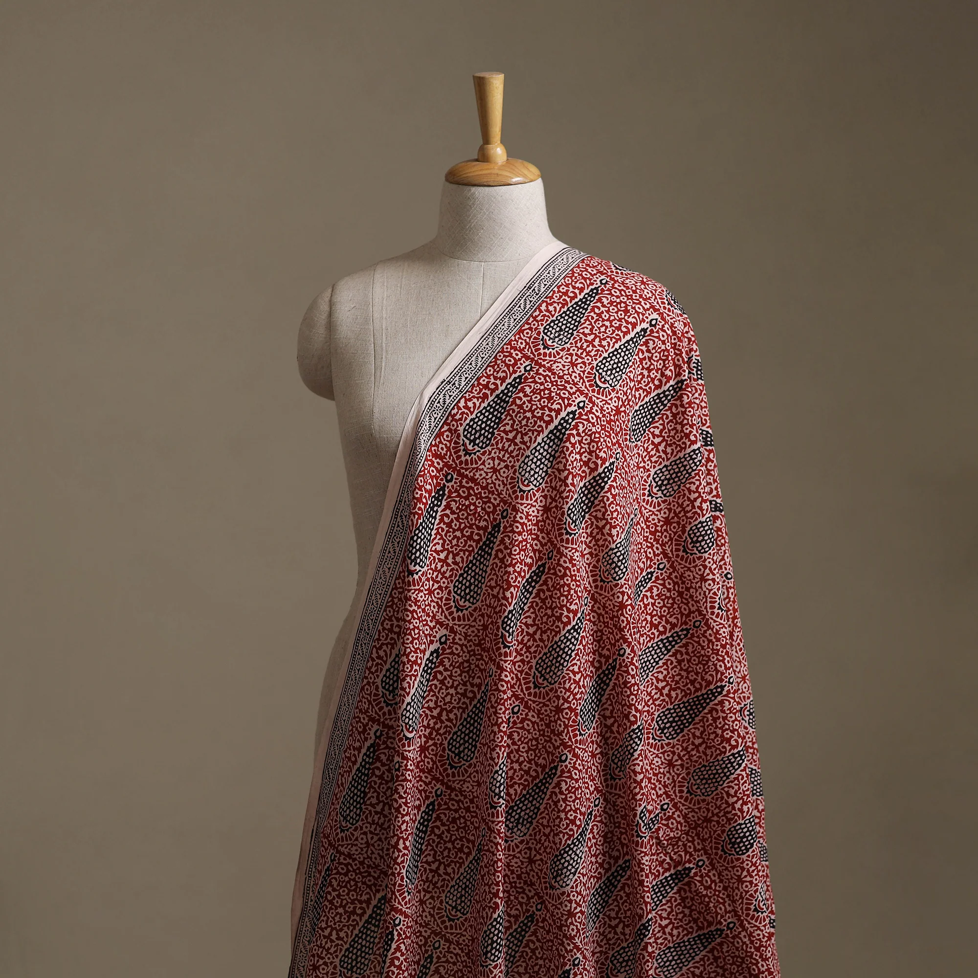 Red - Bagh Hand Block Print Natural Dyed Cotton Fabric 07