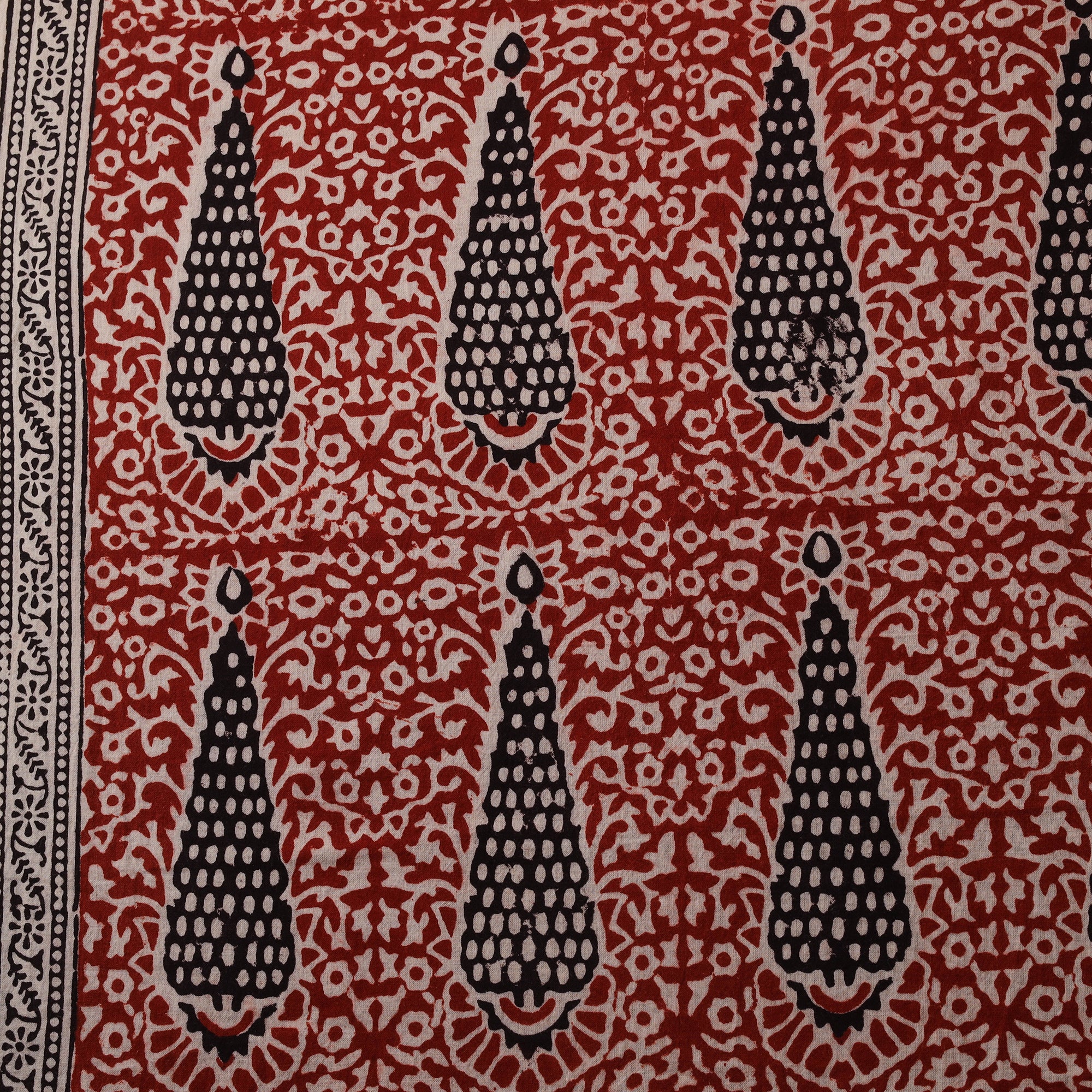 Red - Bagh Hand Block Print Natural Dyed Cotton Fabric 07 - Image 4
