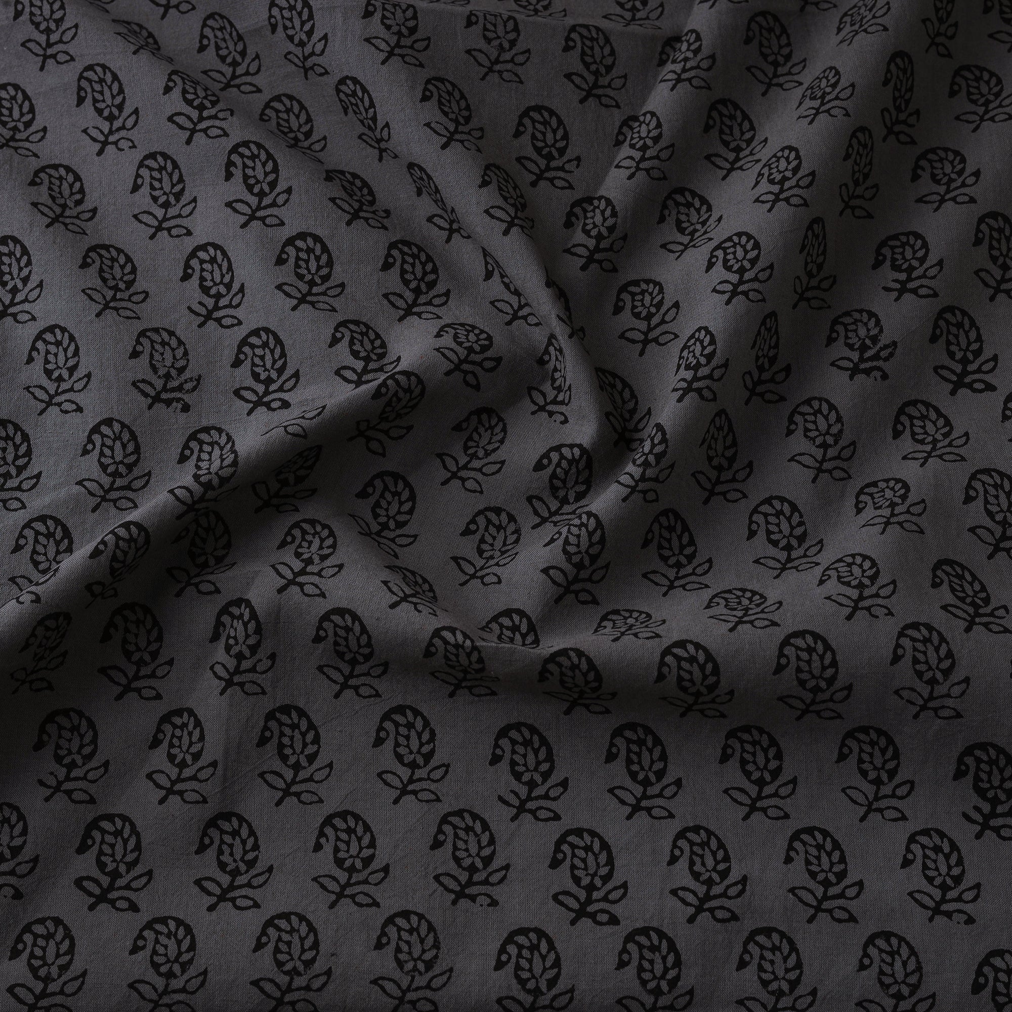 Grey - Bagh Hand Block Print Natural Dyed Cotton Fabric 08 - Image 3