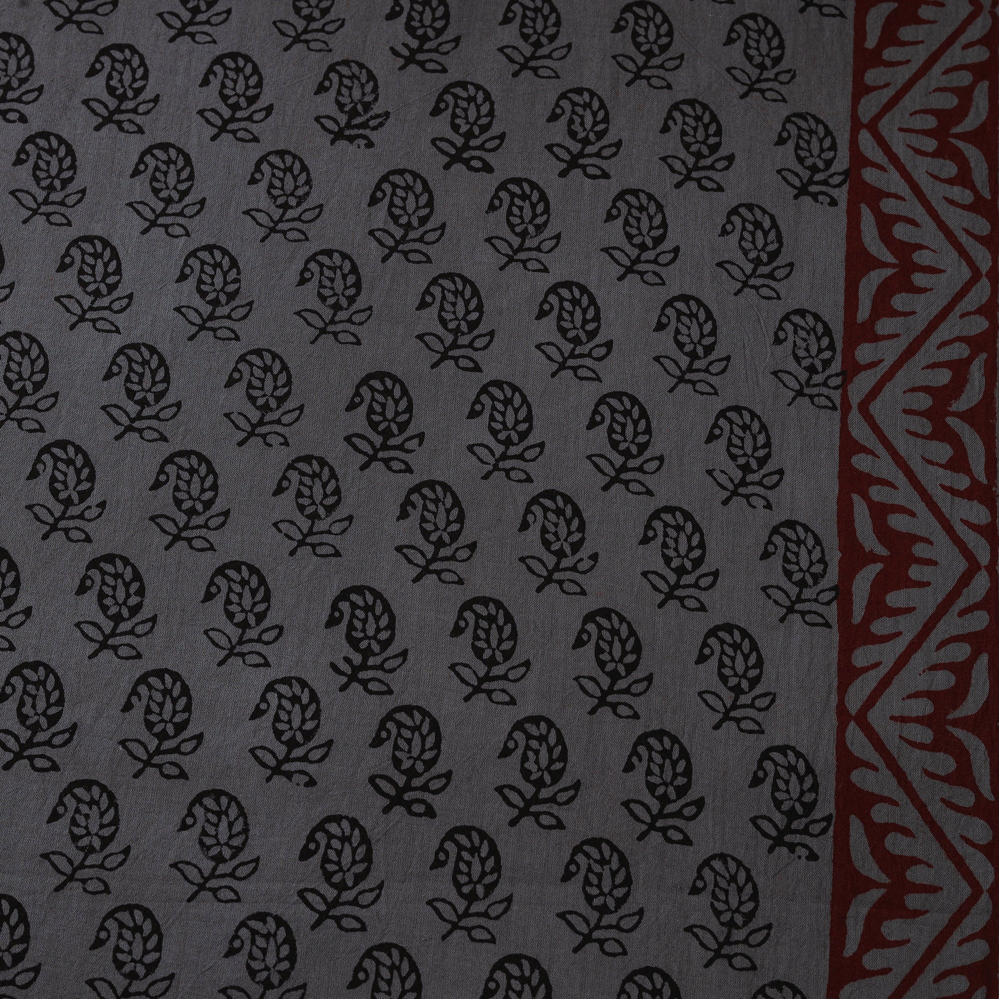 Grey - Bagh Hand Block Print Natural Dyed Cotton Fabric 08 - Image 4
