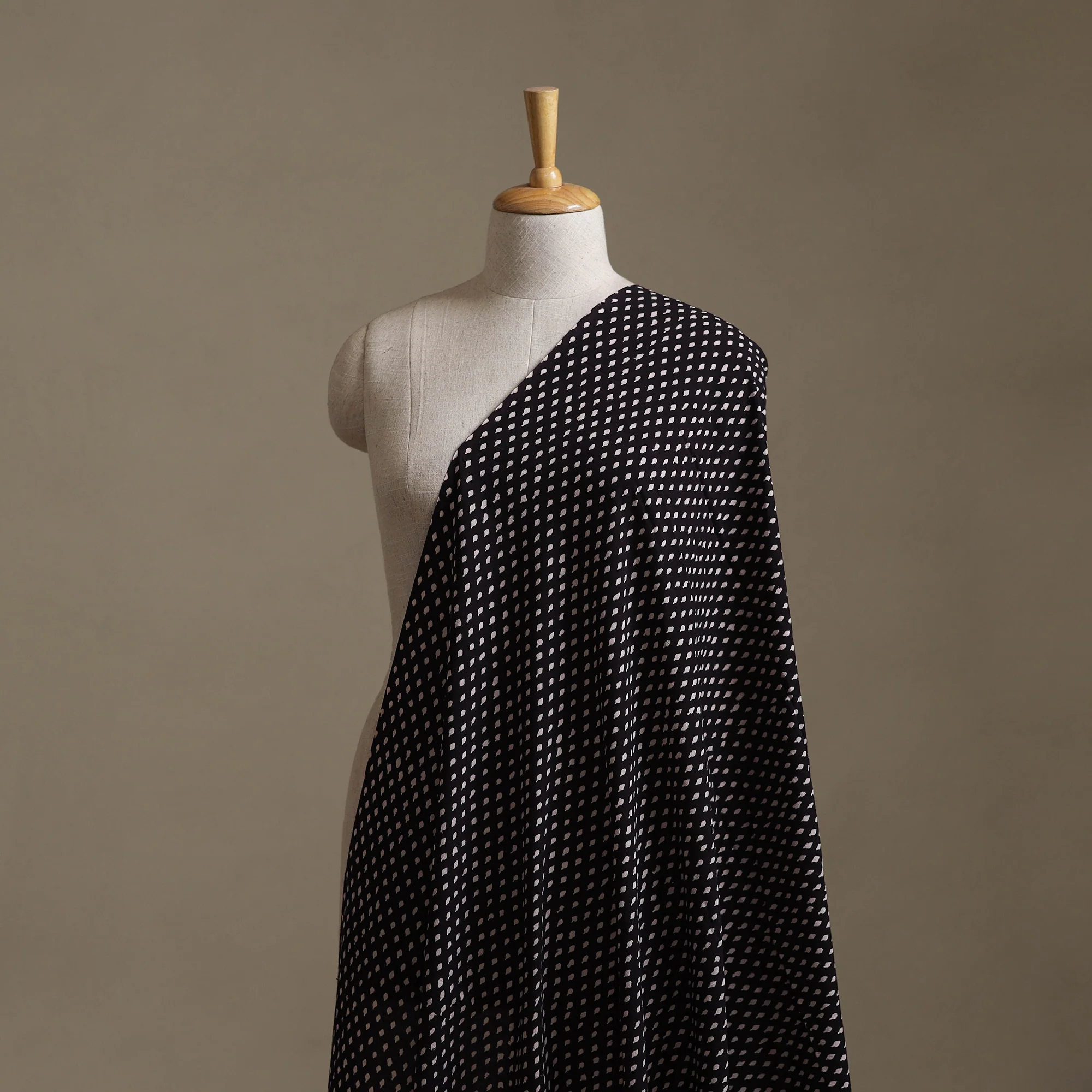 Black - Bagh Hand Block Print Natural Dyed Cotton Fabric 08