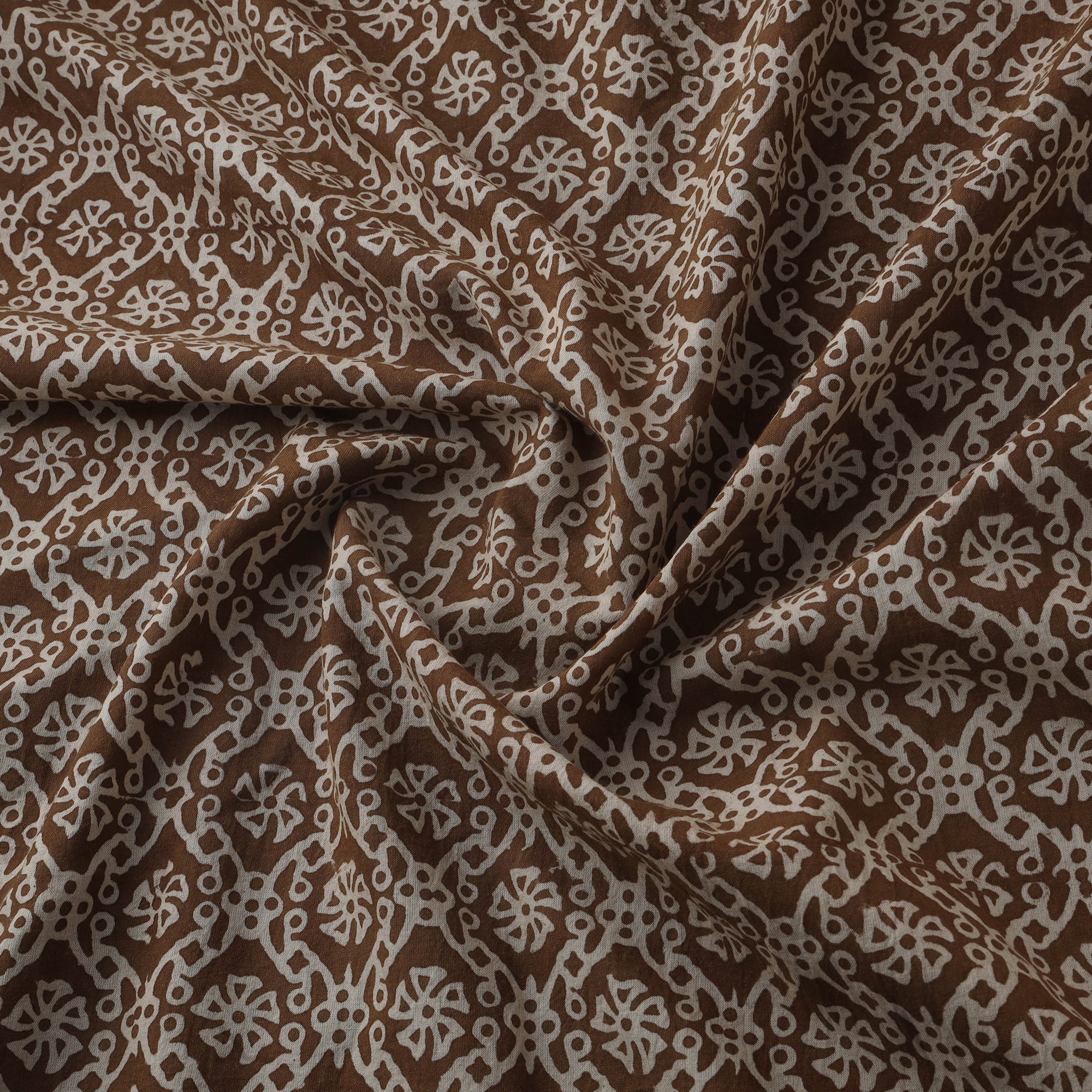 Brown - Bagh Hand Block Print Natural Dyed Cotton Fabric 09 - Image 3