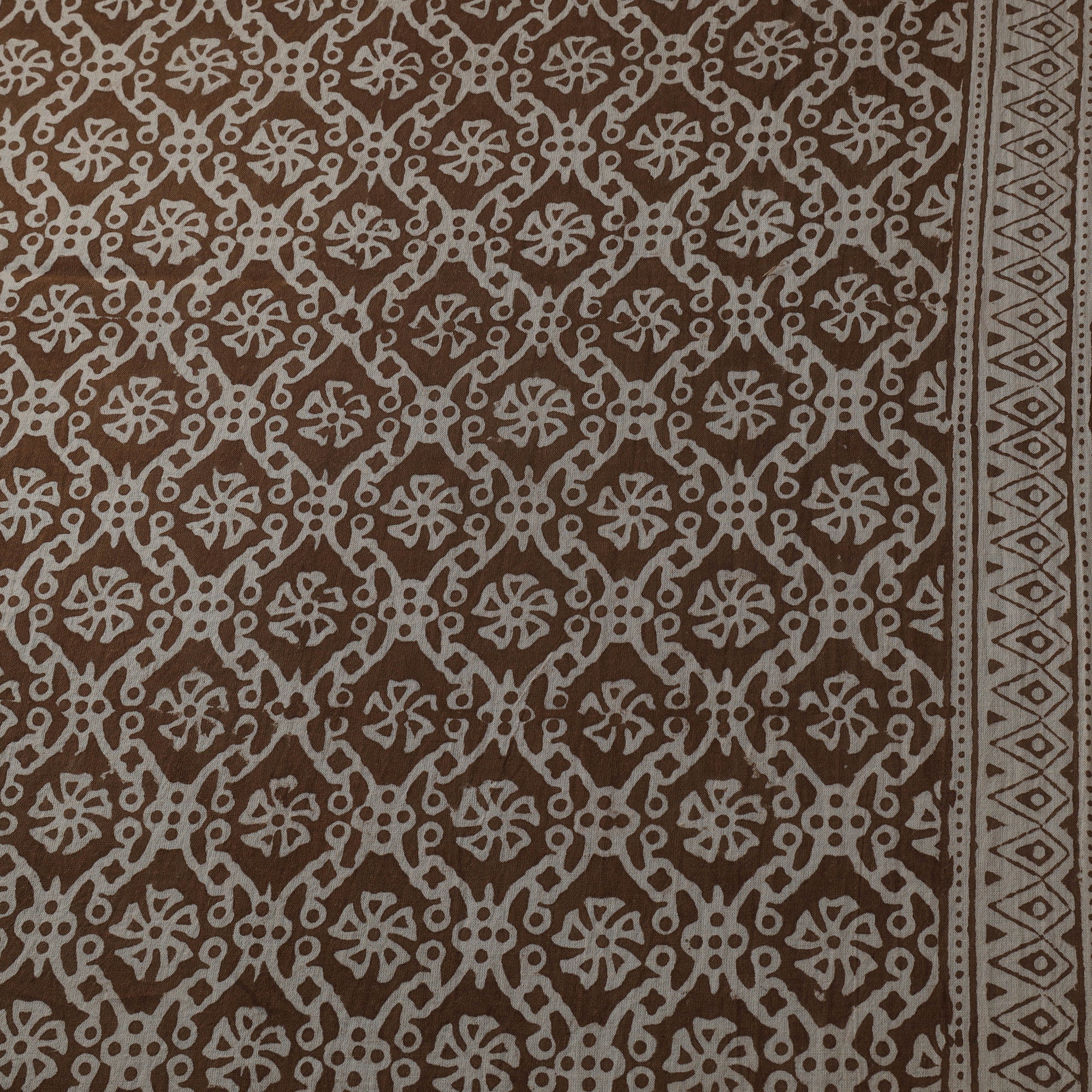 Brown - Bagh Hand Block Print Natural Dyed Cotton Fabric 09 - Image 4