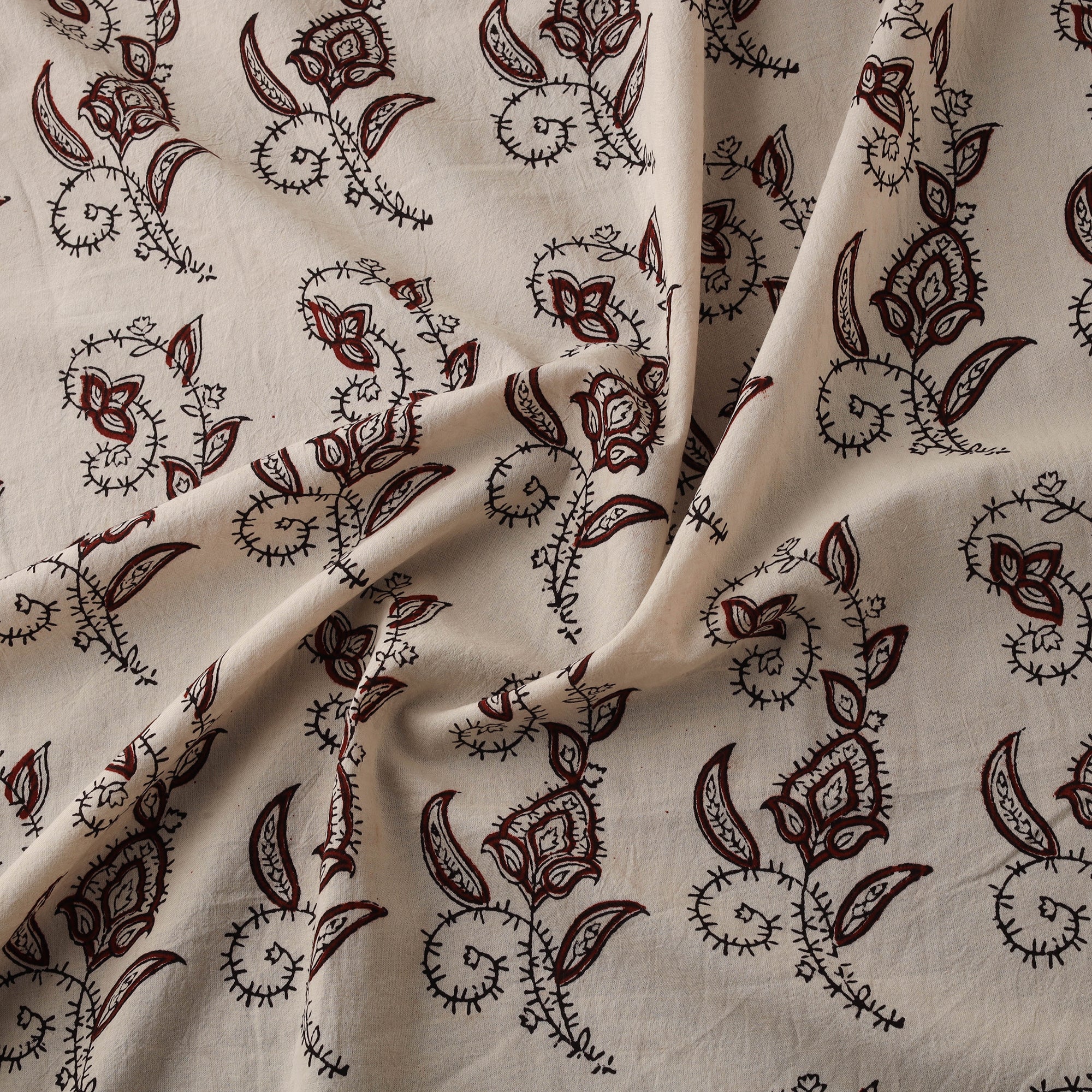 Beige - Bagh Hand Block Print Natural Dyed Cotton Fabric 09 - Image 3