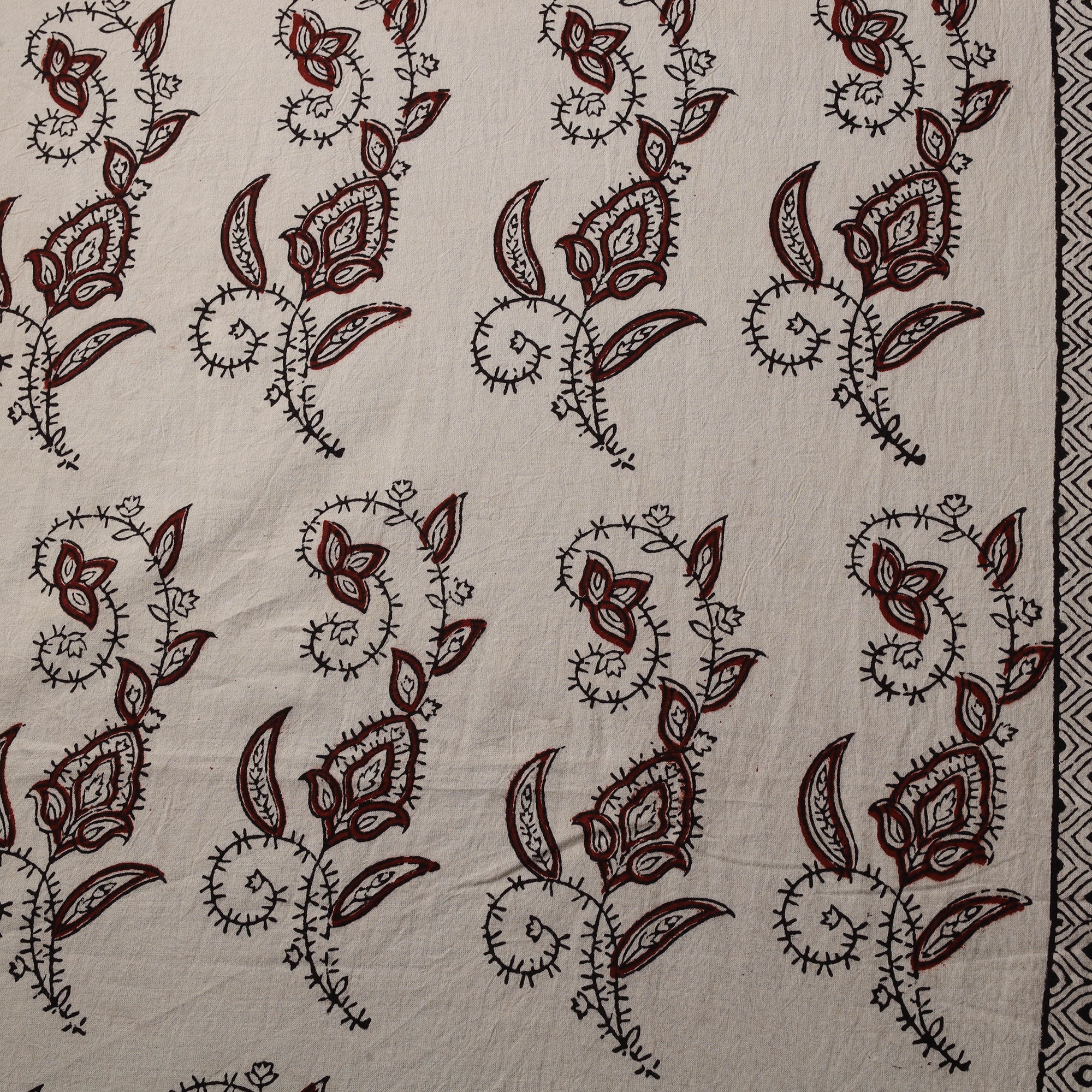 Beige - Bagh Hand Block Print Natural Dyed Cotton Fabric 09 - Image 4