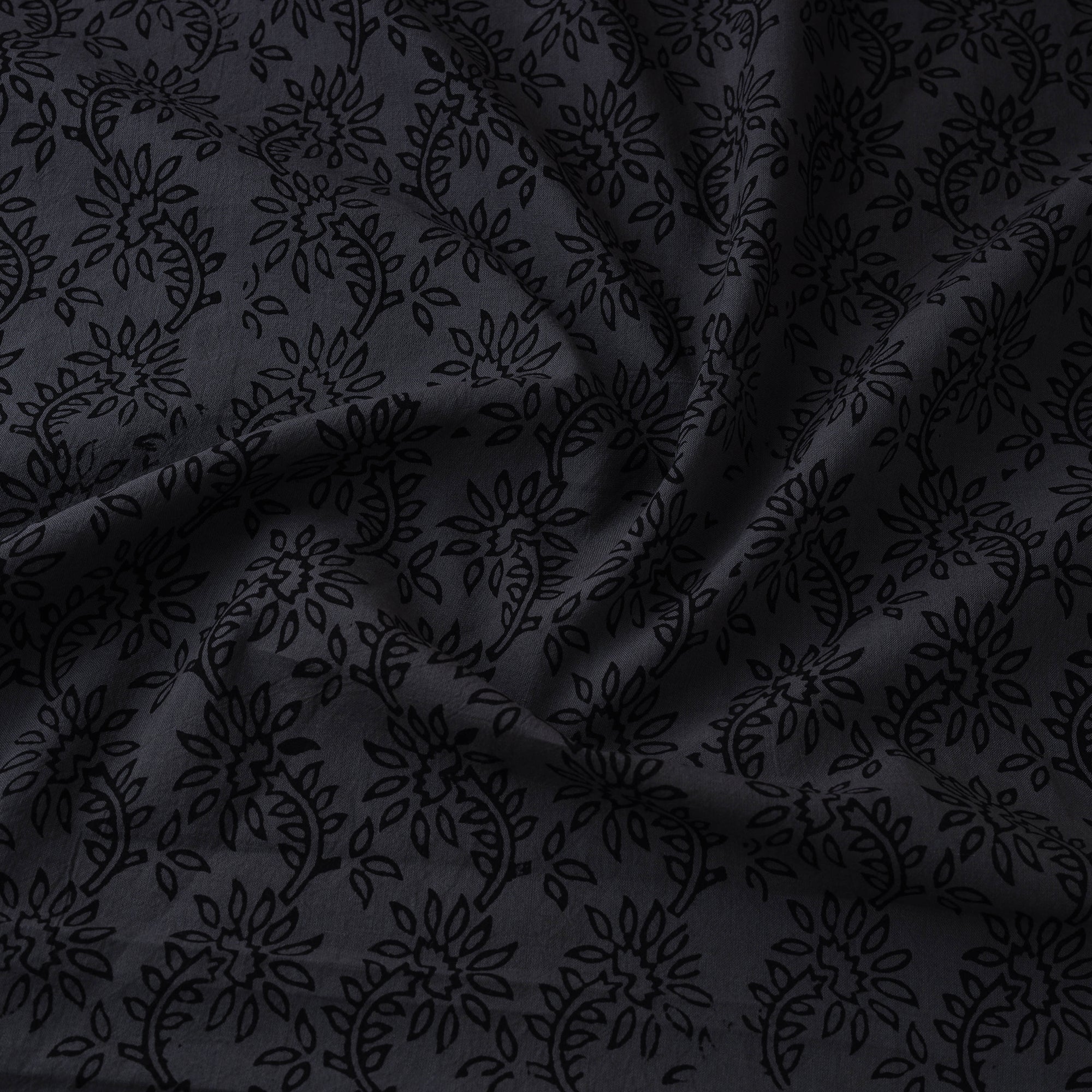 Grey - Bagh Hand Block Print Natural Dyed Cotton Fabric 10 - Image 3