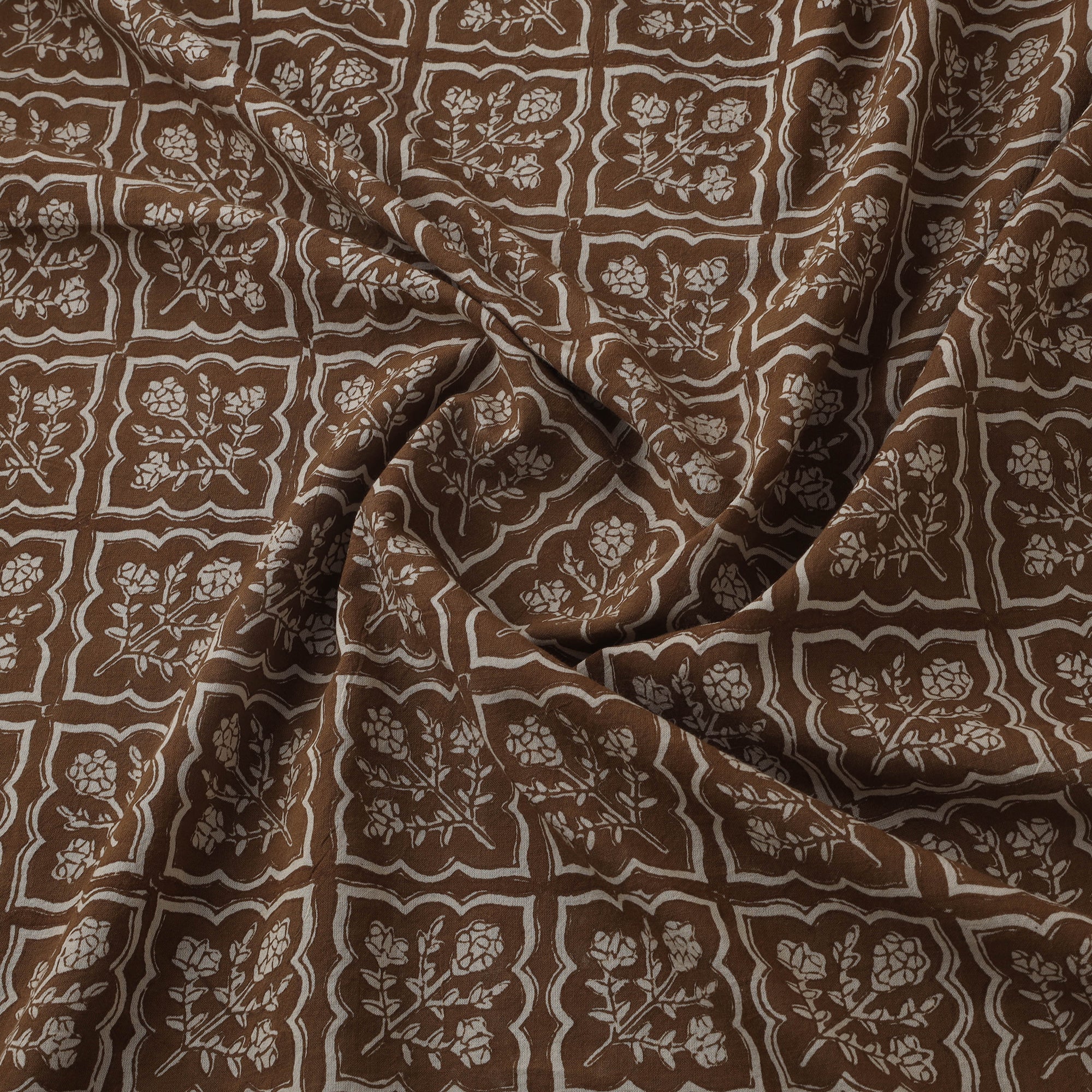 Brown - Bagh Hand Block Print Natural Dyed Cotton Fabric 10 - Image 3