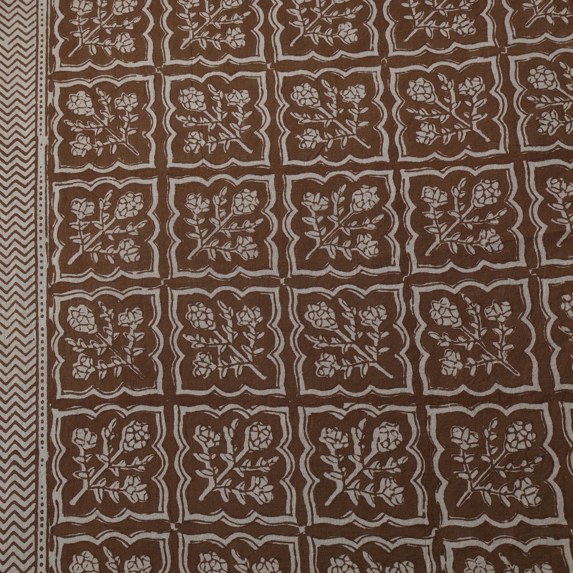 Brown - Bagh Hand Block Print Natural Dyed Cotton Fabric 10 - Image 4